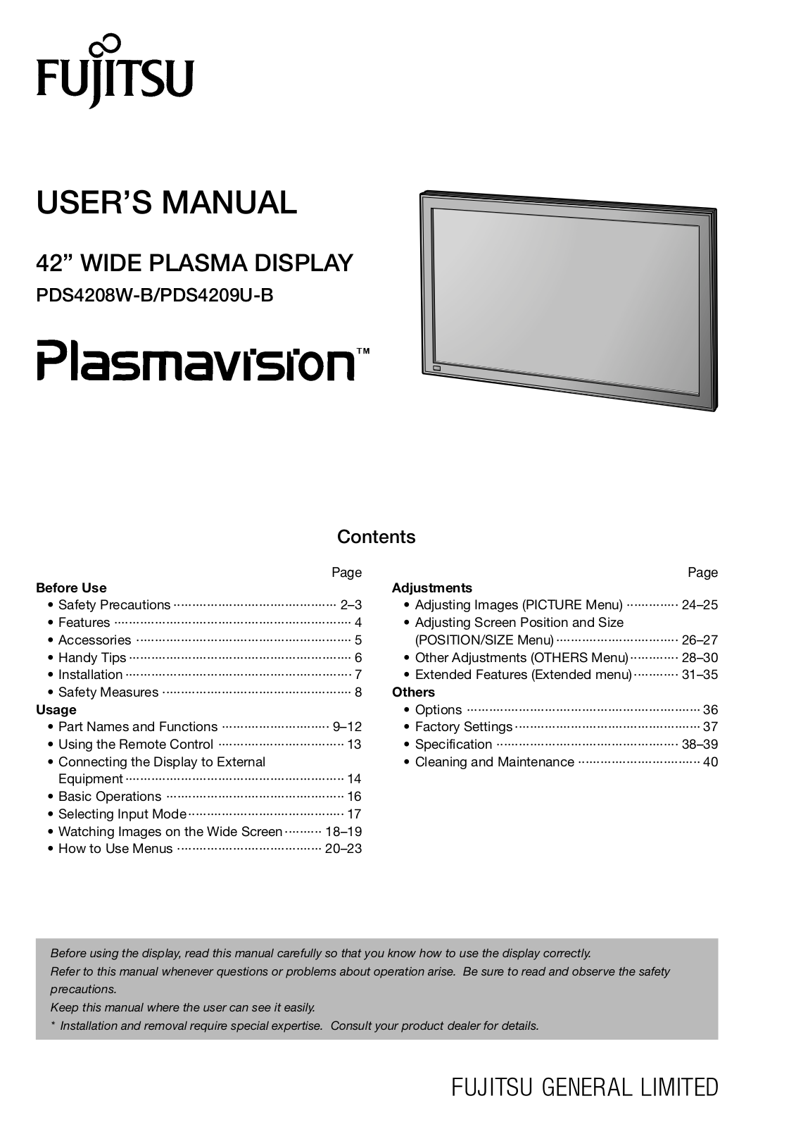 Fujitsu PDS4208W-B, PDS4209U-B User Manual