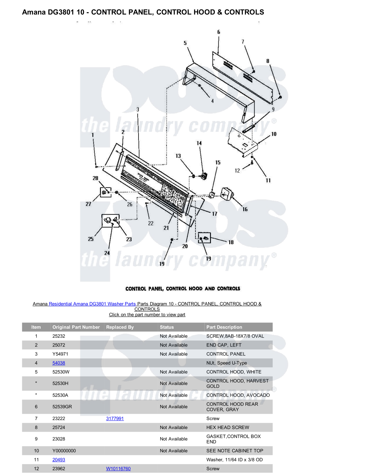 Amana DG3801 Parts Diagram