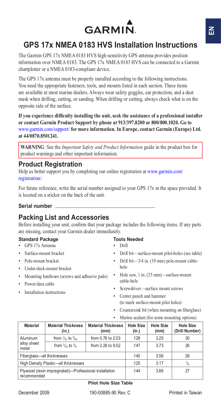 GARMIN GPS 17 X NMEA 0183 HVS User Manual