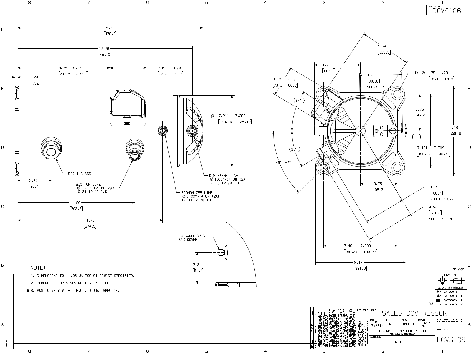 Tecumseh VSCF513ZXG, VSCF513ZXT, VSCF515ZXG, VSCF515ZXT, VSCF518ZXG Drawing Data