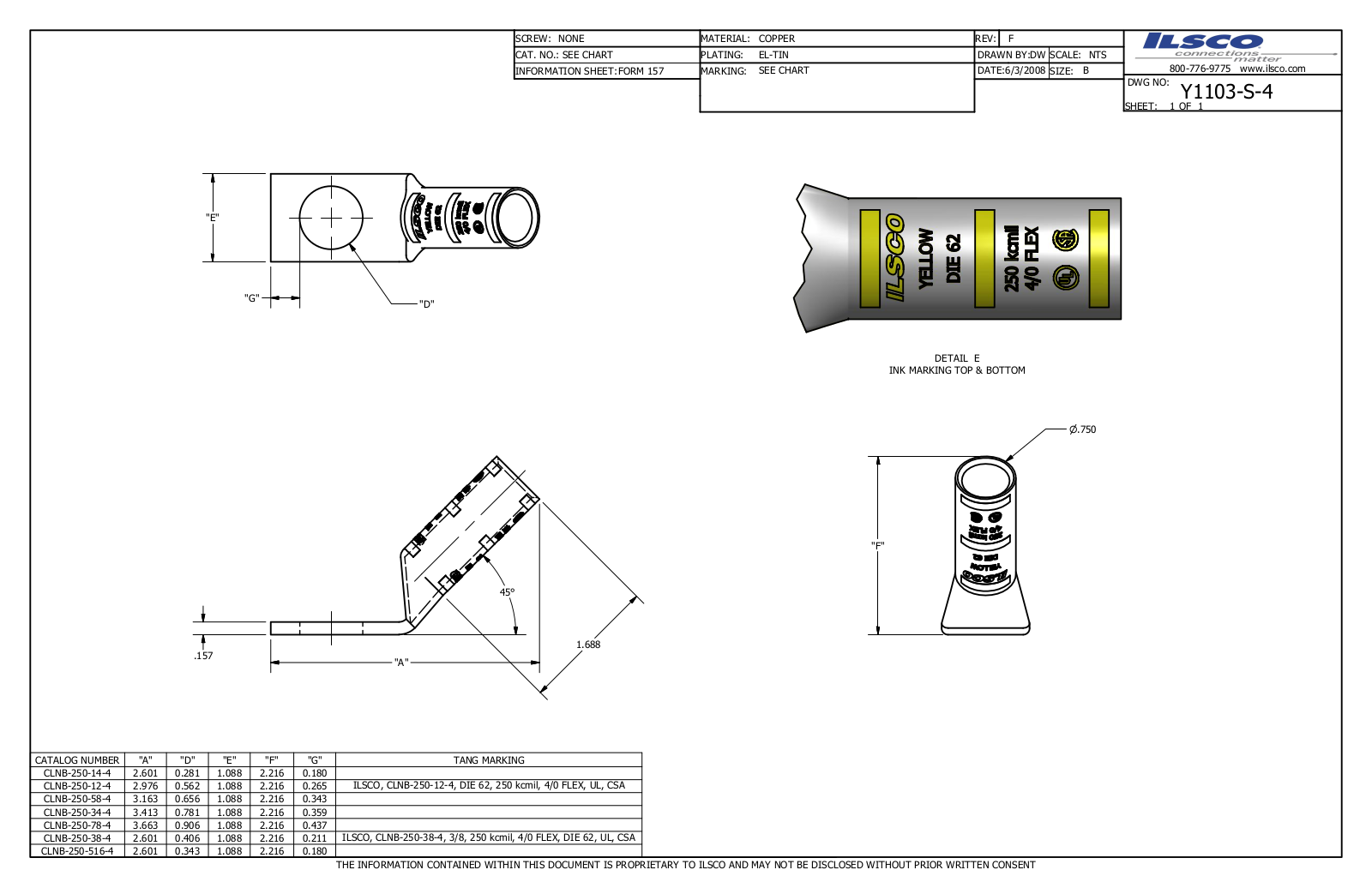 Ilsco CLNB-250-12-4 Data sheet