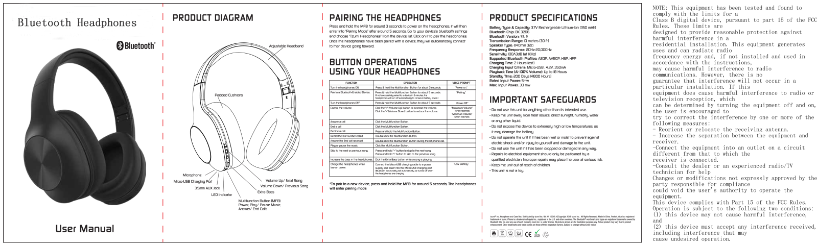 Tzumi Bluetooth Headphones User Manual