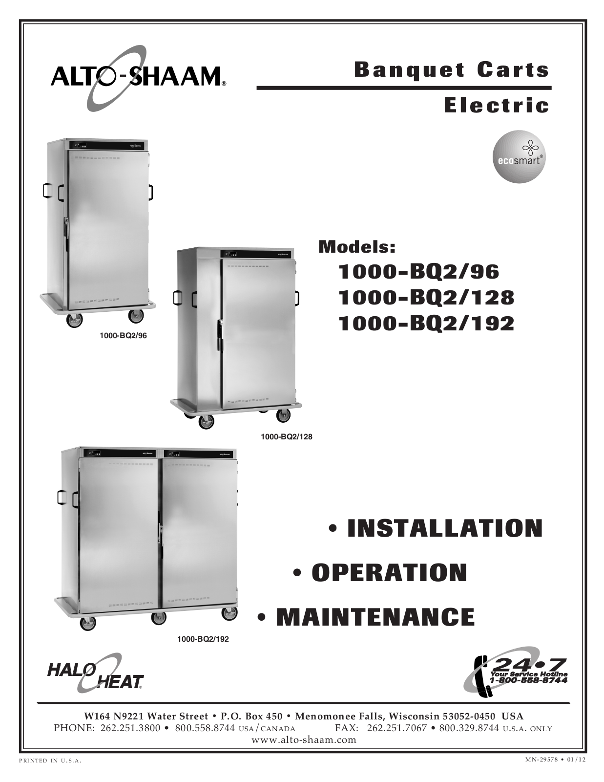 Alto-Shaam 1000-BQ2/192 User Manual