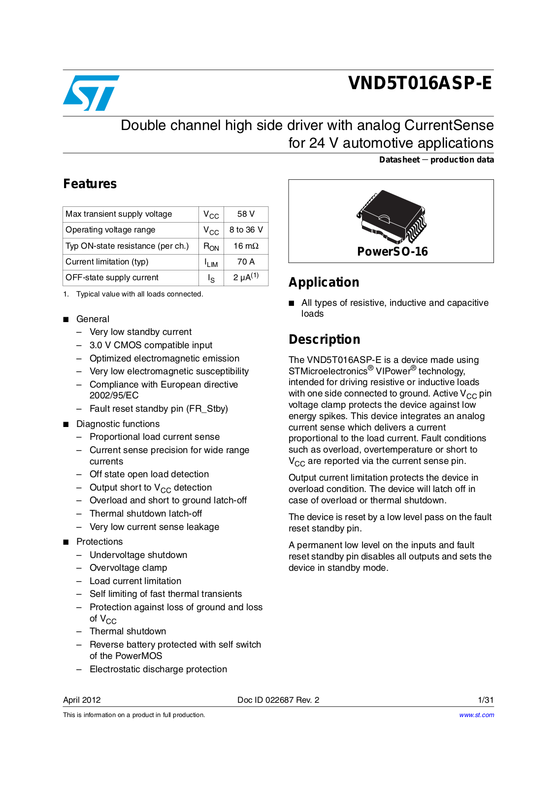 ST VND5T016ASP-E User Manual