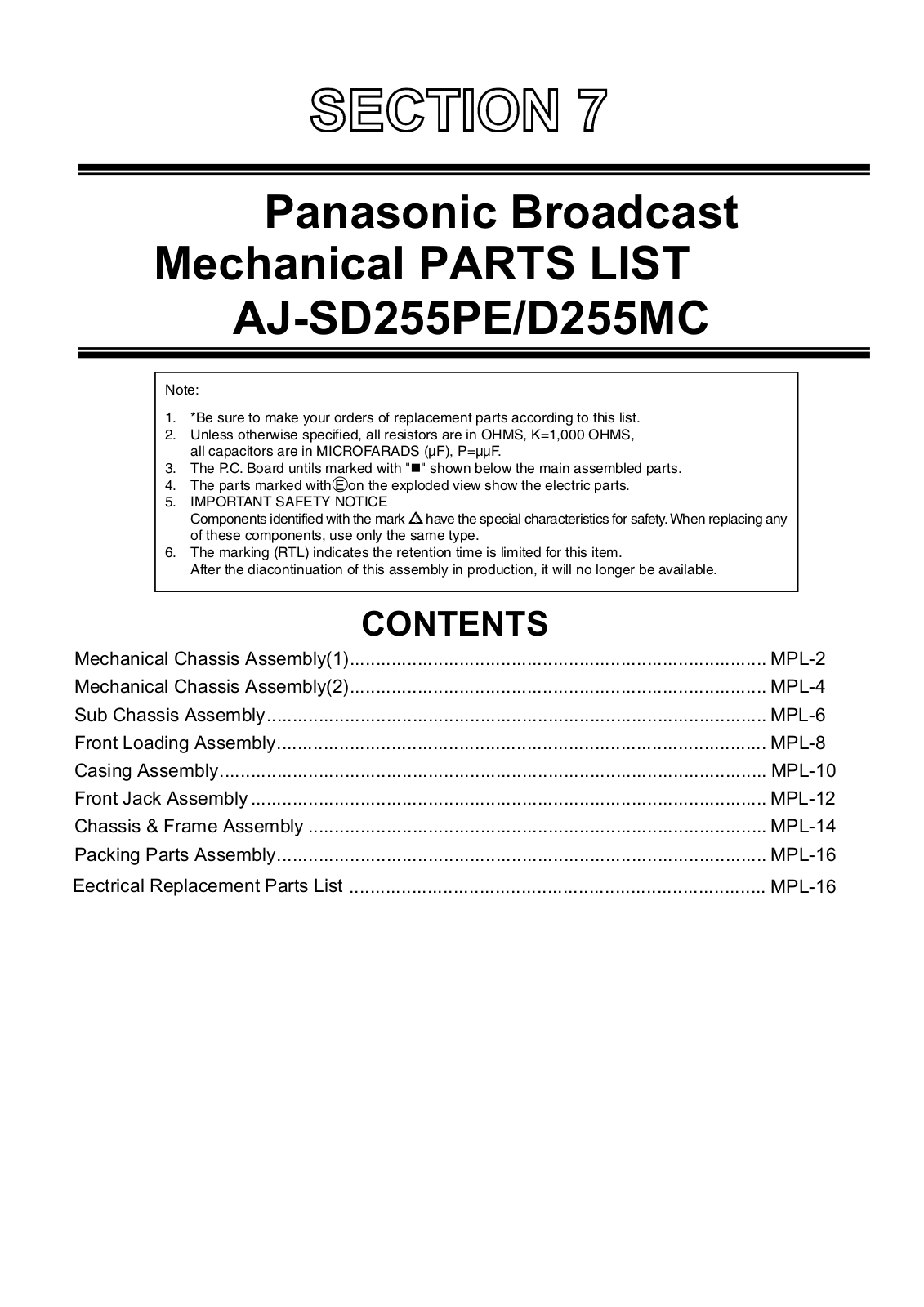 Panasonic AJ-SD255PE, AJ-D255MC User Manual