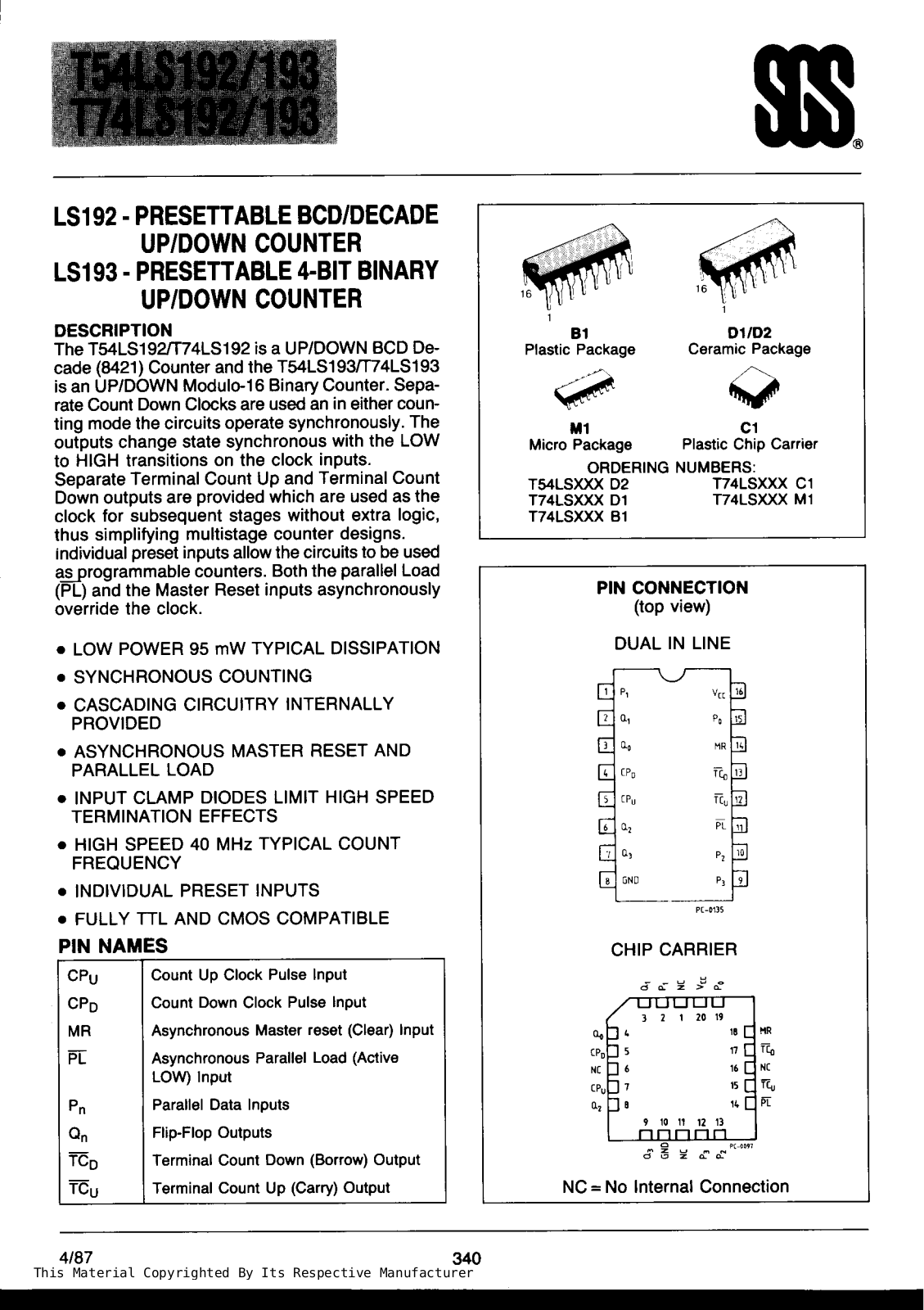 Datasheet T74LS193B1 Specification - ManualMachine.com