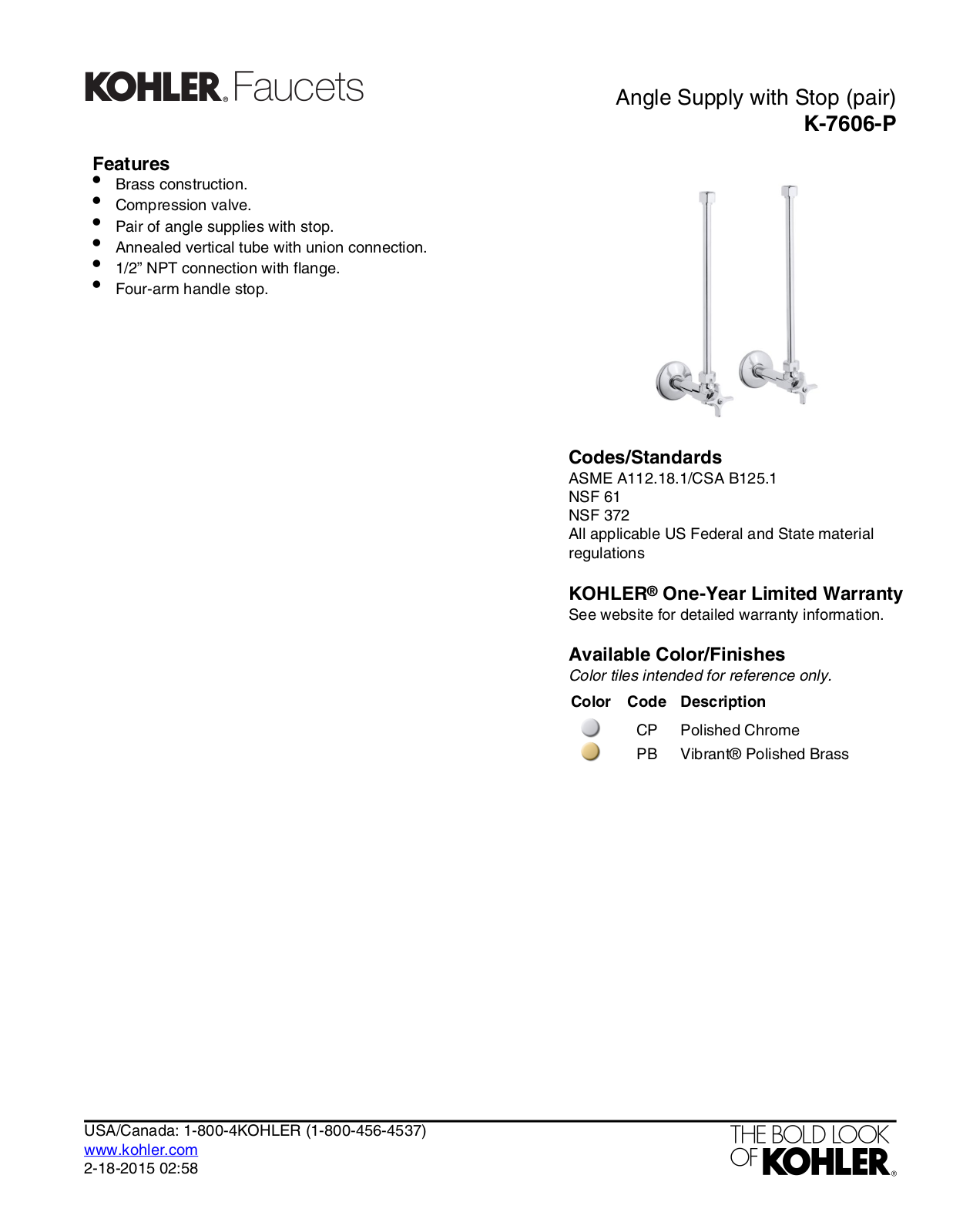 Kohler KOH6962 Specifications - ManualMachine.com
