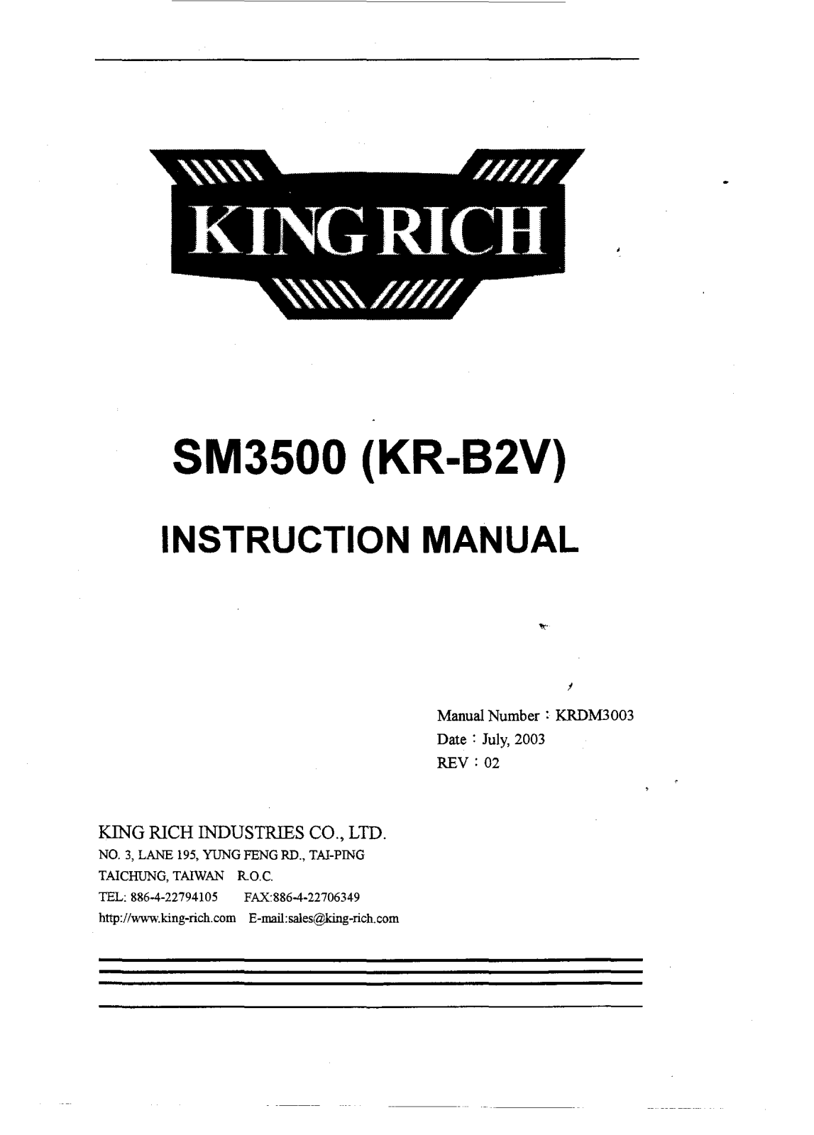 king rich SM3500 Parts Manual