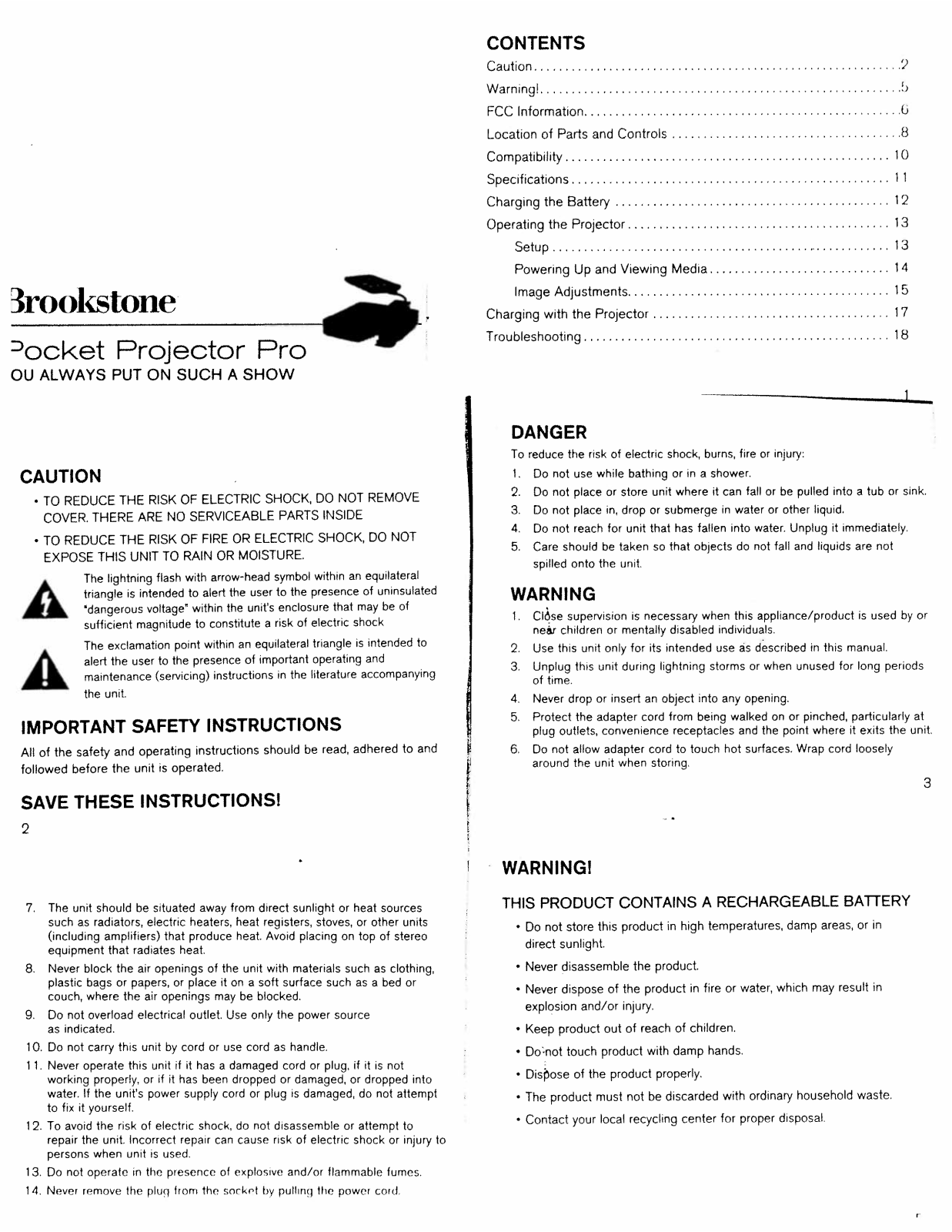 Brookstone Pocket Projector Pro User Manual