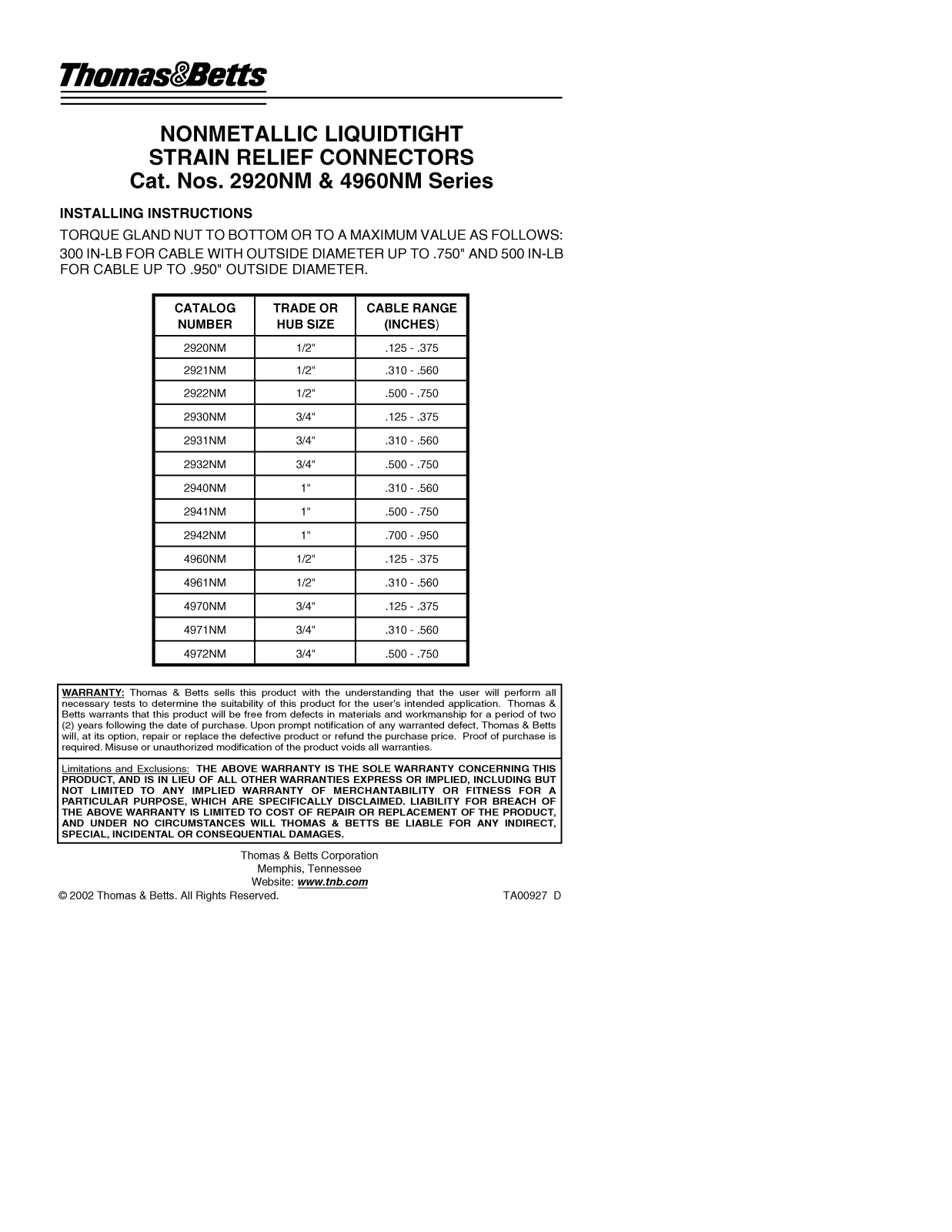 Thomas & Betts 4971NM Installation Manual - ManualMachine.com
