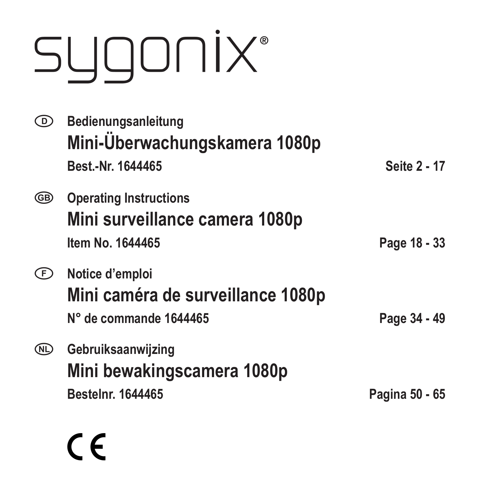 Sygonix 1644465 Operating instructions