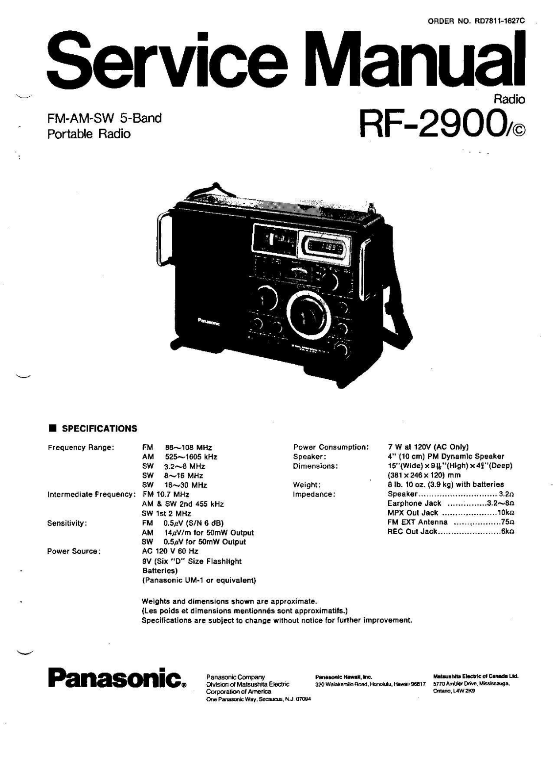 Panasonic RF-2900 Service manual