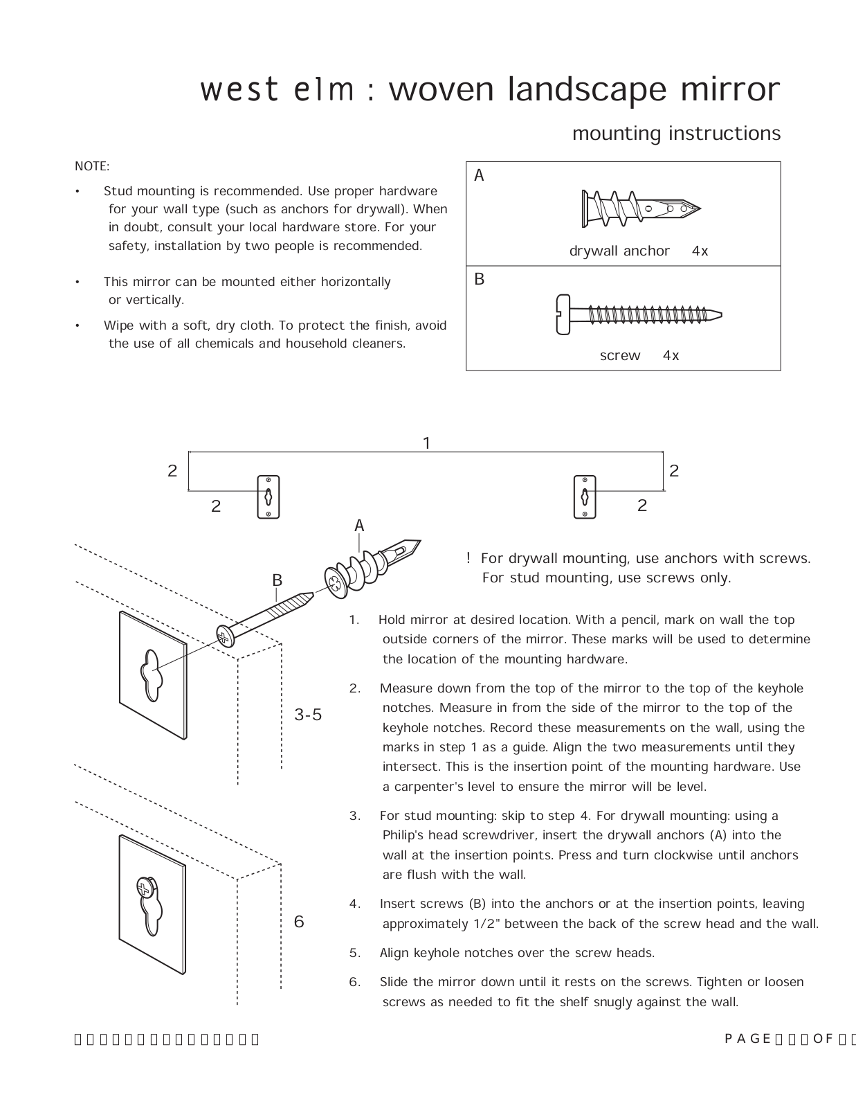 West Elm Woven Landscape Mirror Assembly Instruction