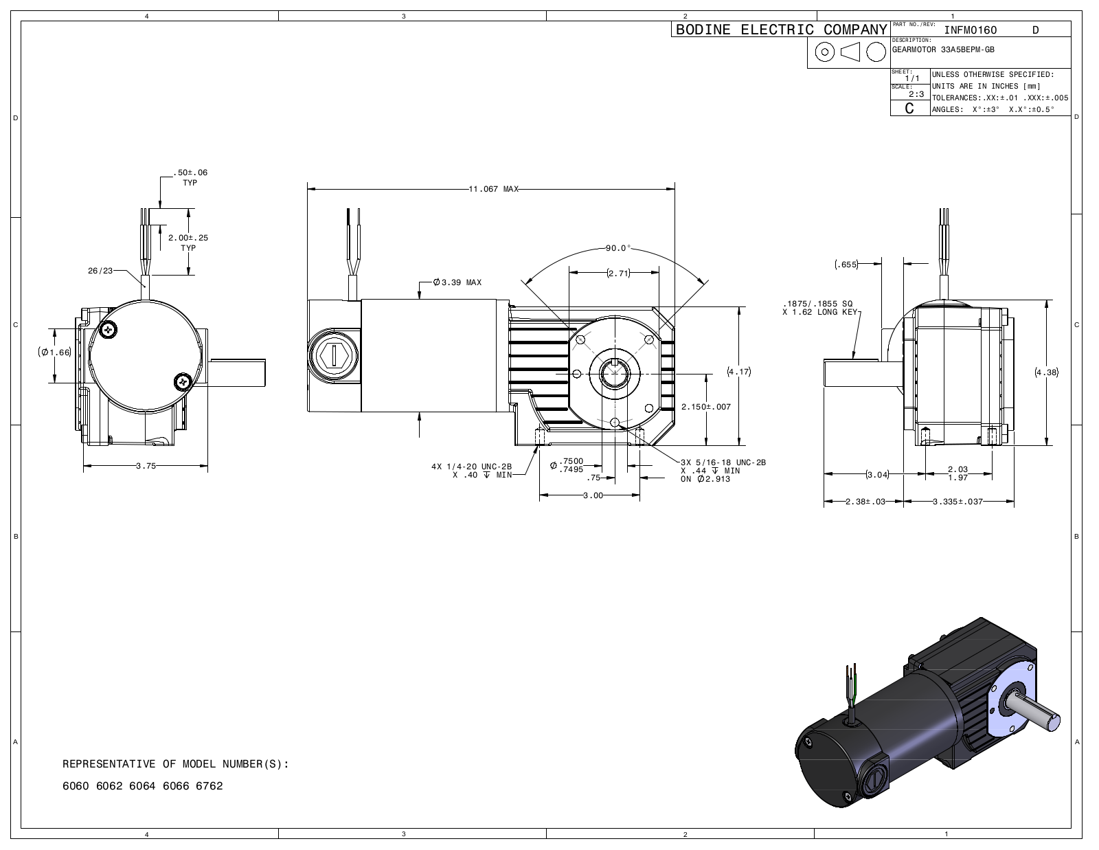 Bodine 6060, 6062, 6064, 6066, 6762 Reference Drawing