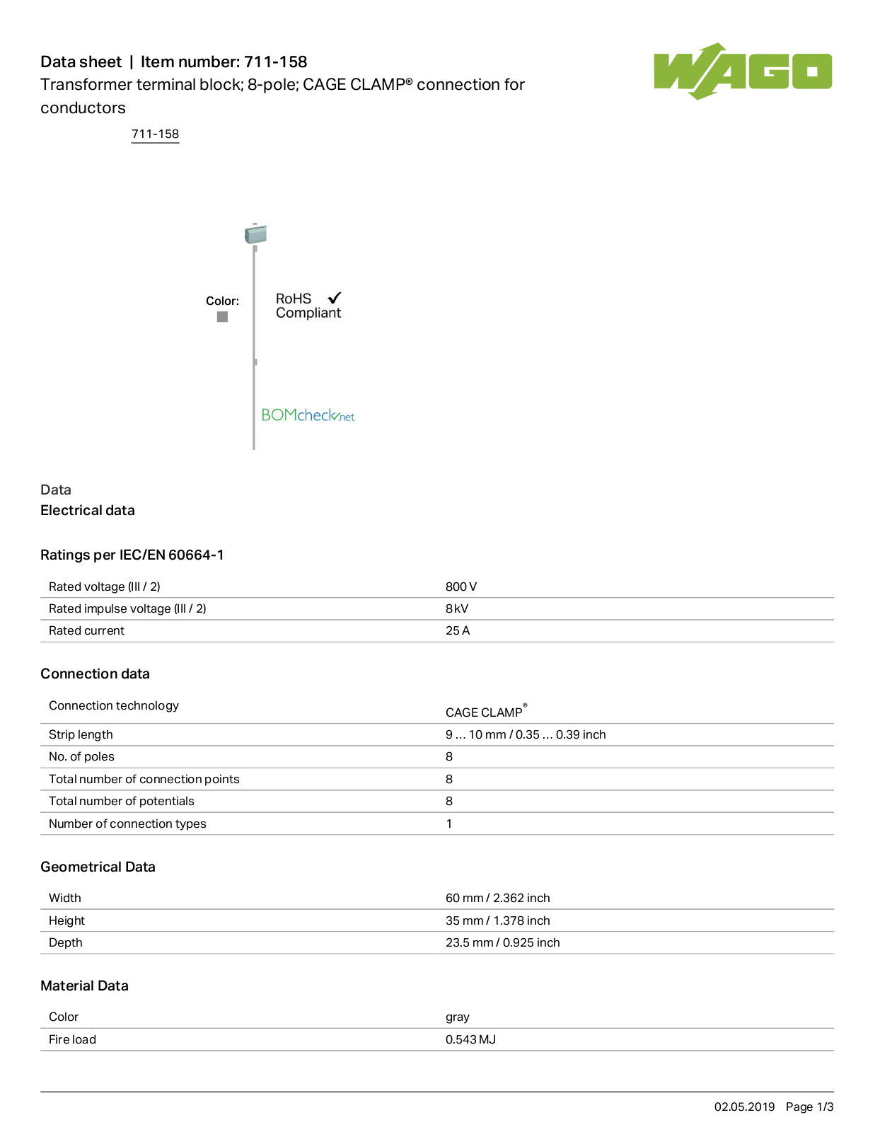 Wago 711-158 Data Sheet