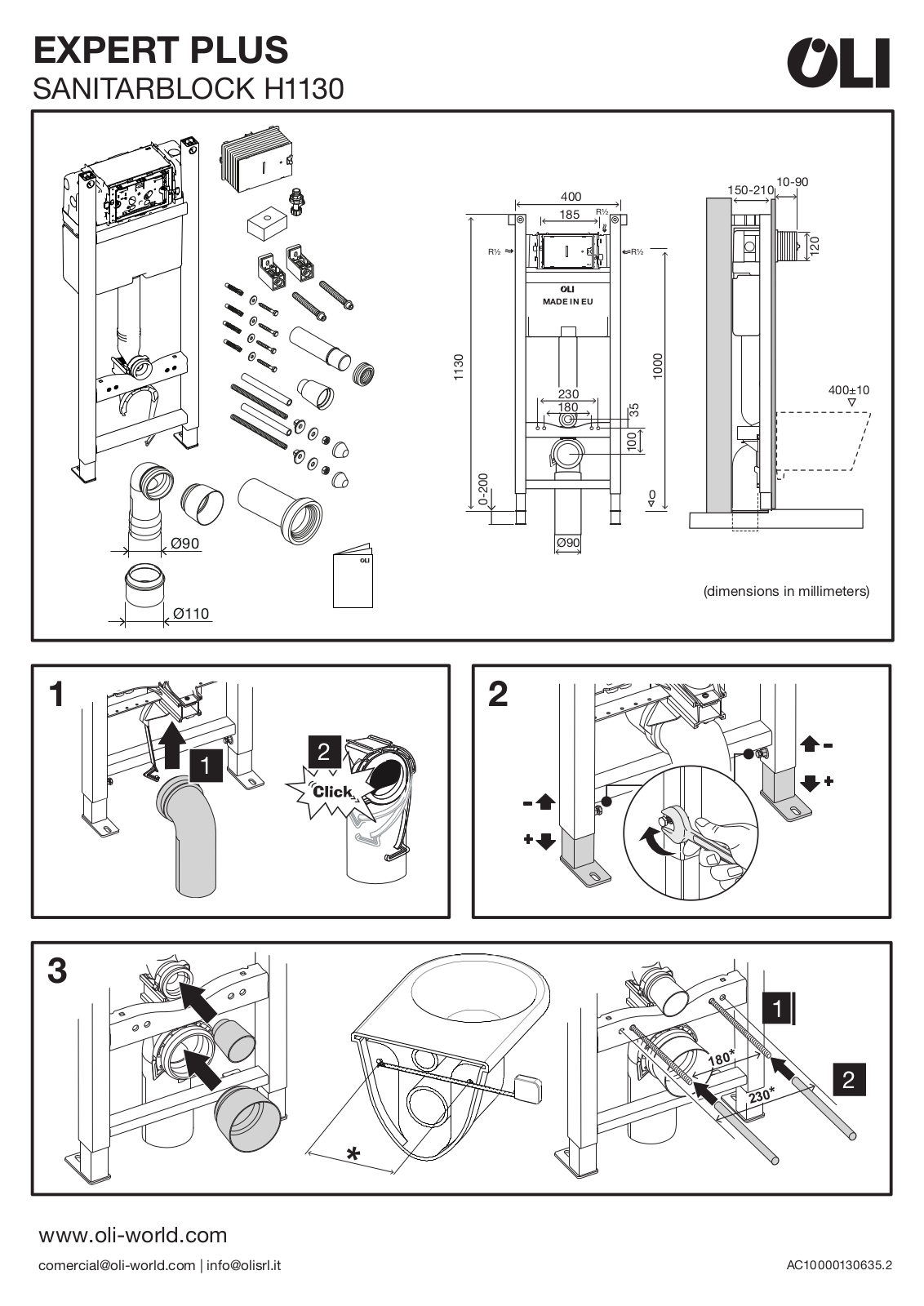 OLI EXPERT PLUS SANITARBLOCK H1130 Installation guide