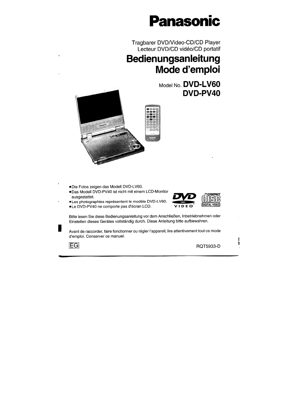 PANASONIC DVD-LV60 User Manual