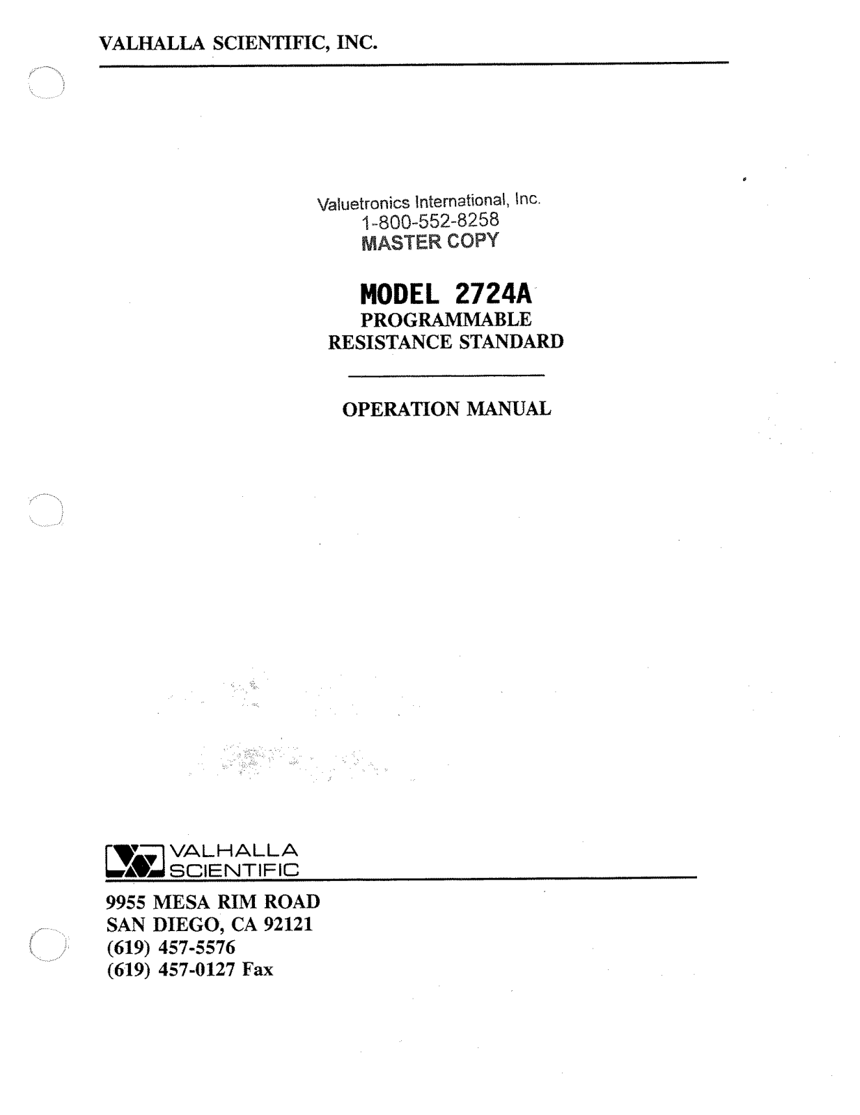 Valhalla Scientific 2724A Service manual