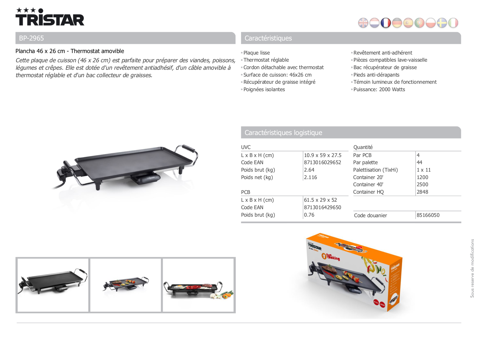 Tristar BP-2965 product sheet