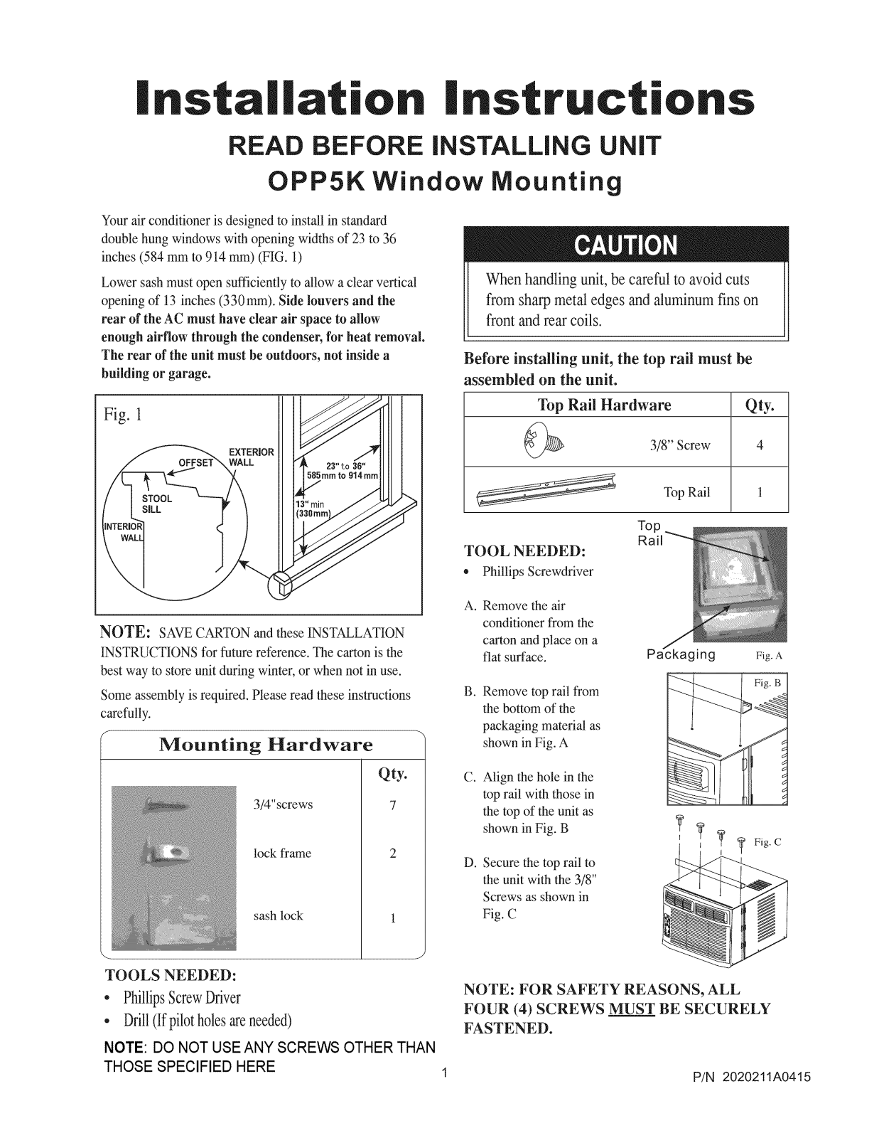 Frigidaire FAX050S7AA, FAX050S7AB, FAX050S7AC, FAX050S7AD, FAX050S7AE Installation Guide - ManualMachine.com