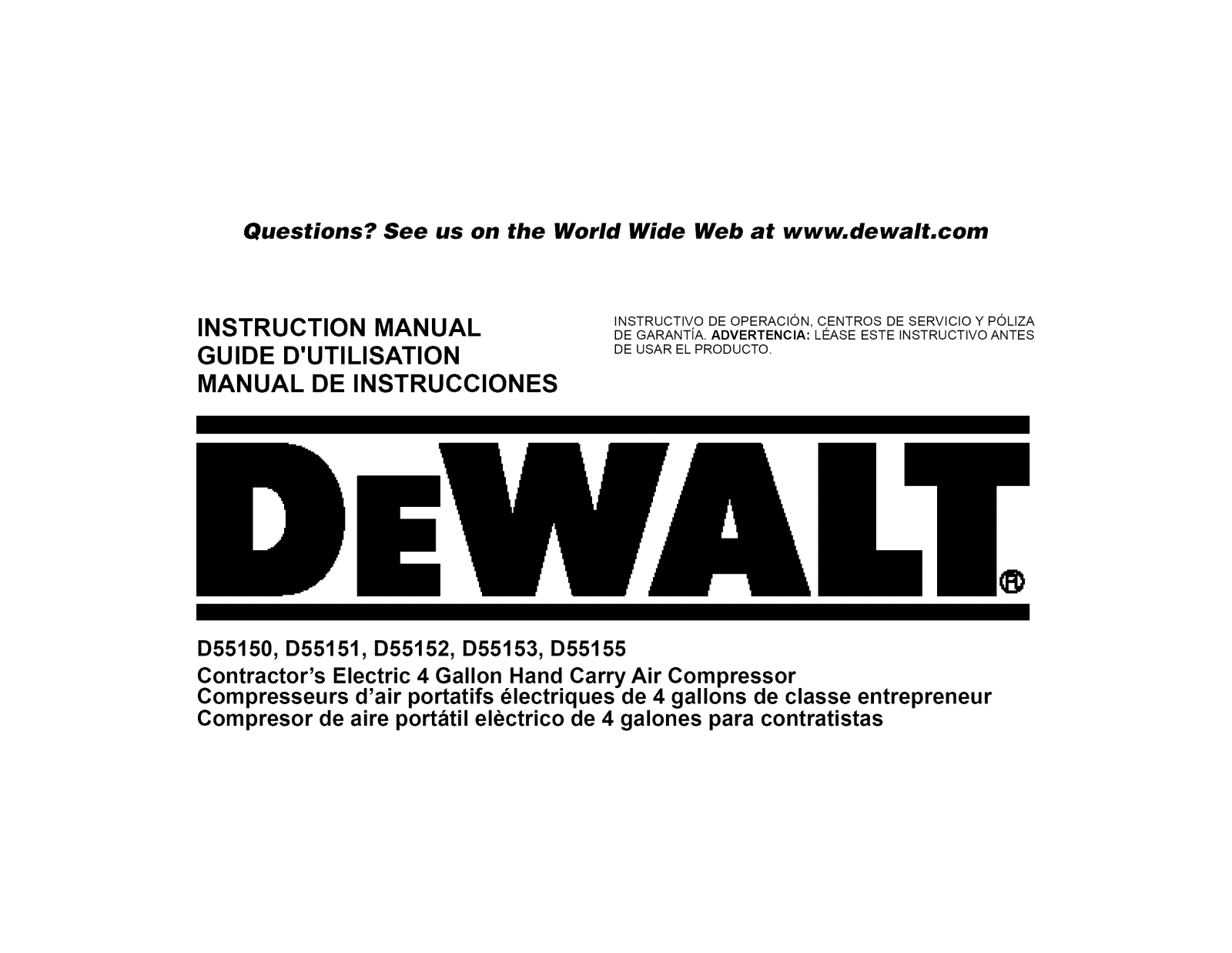 DeWalt D55151 TYPE 3, D55151 TYPE 1, D55150 TYPE 1 Owner’s Manual