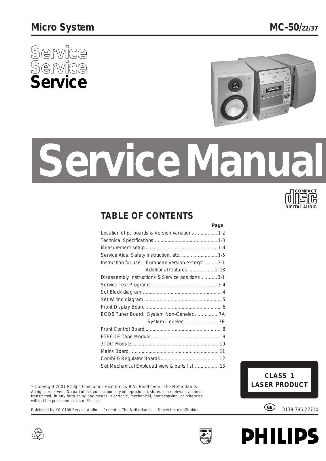 PHILIPS MC-50-22, MC-50-37 Service Manual