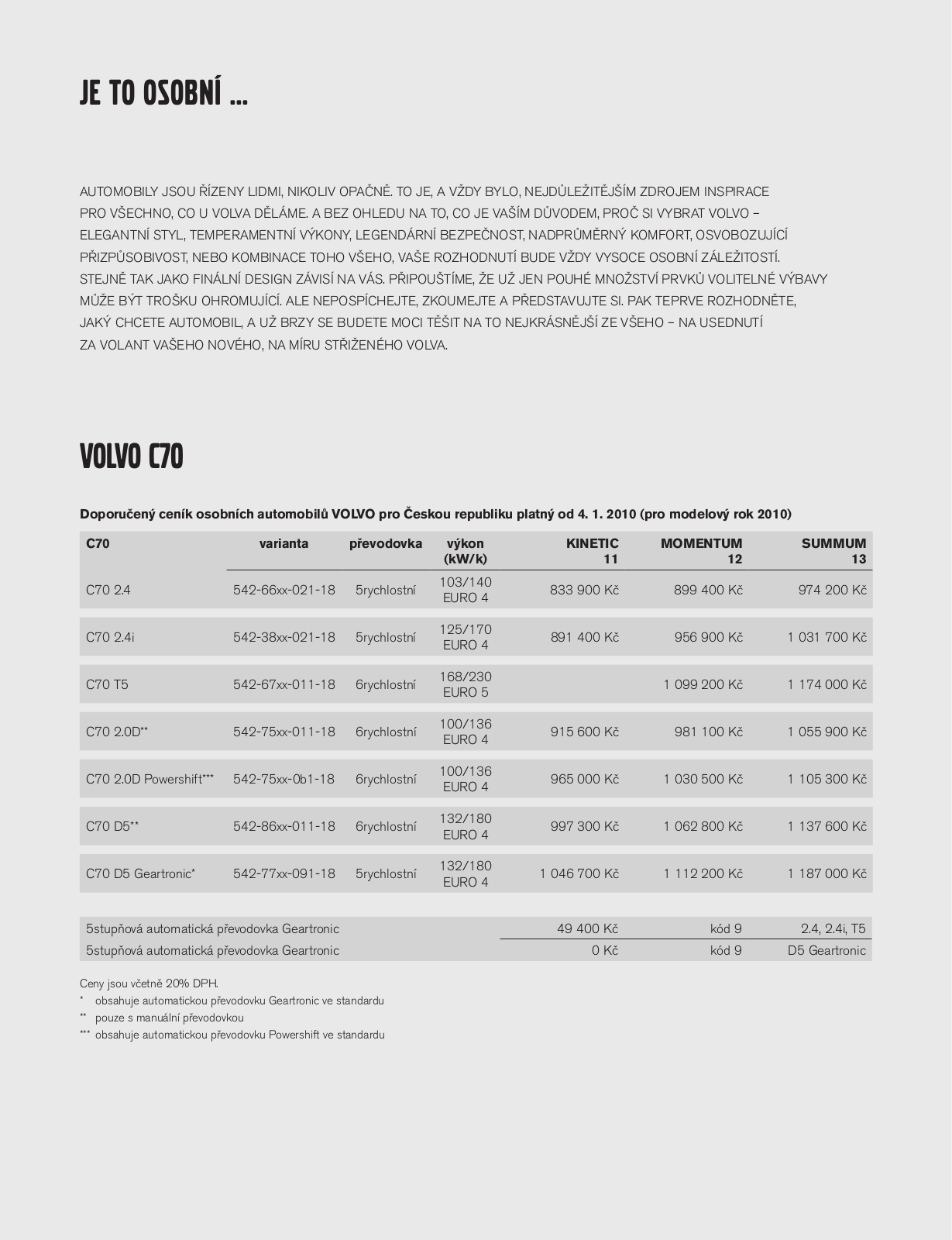 Volvo C70 TECHNICAL SPECIFICATIONS