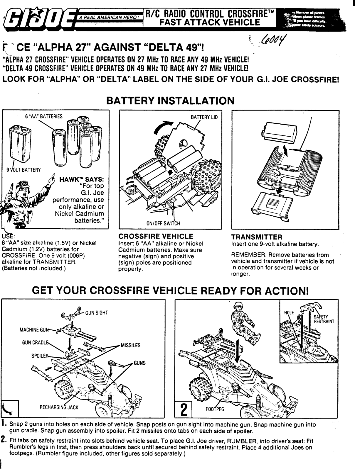 HASBRO GIJoe Radio Control Crossfire Fast Attack Vehicle User Manual