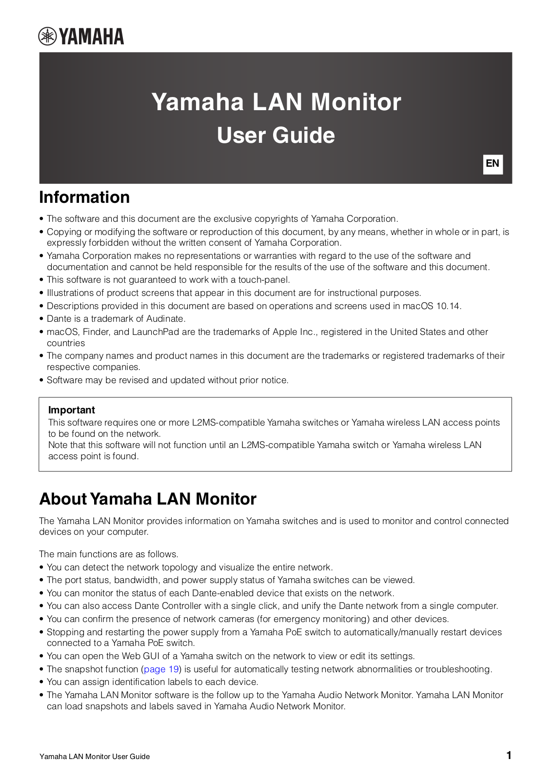 Yamaha LAN Monitor User Manual