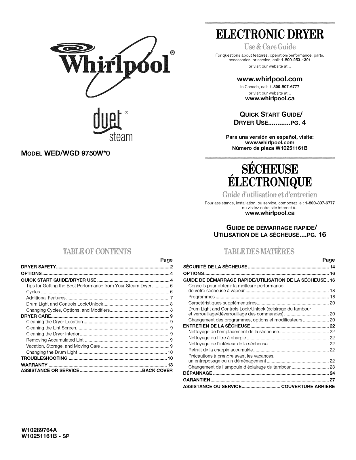 Whirlpool WED9750WW0, WGD9750WW1, WGD9750WW0, WGD9750WR1, WGD9750WR0 Owner’s Manual