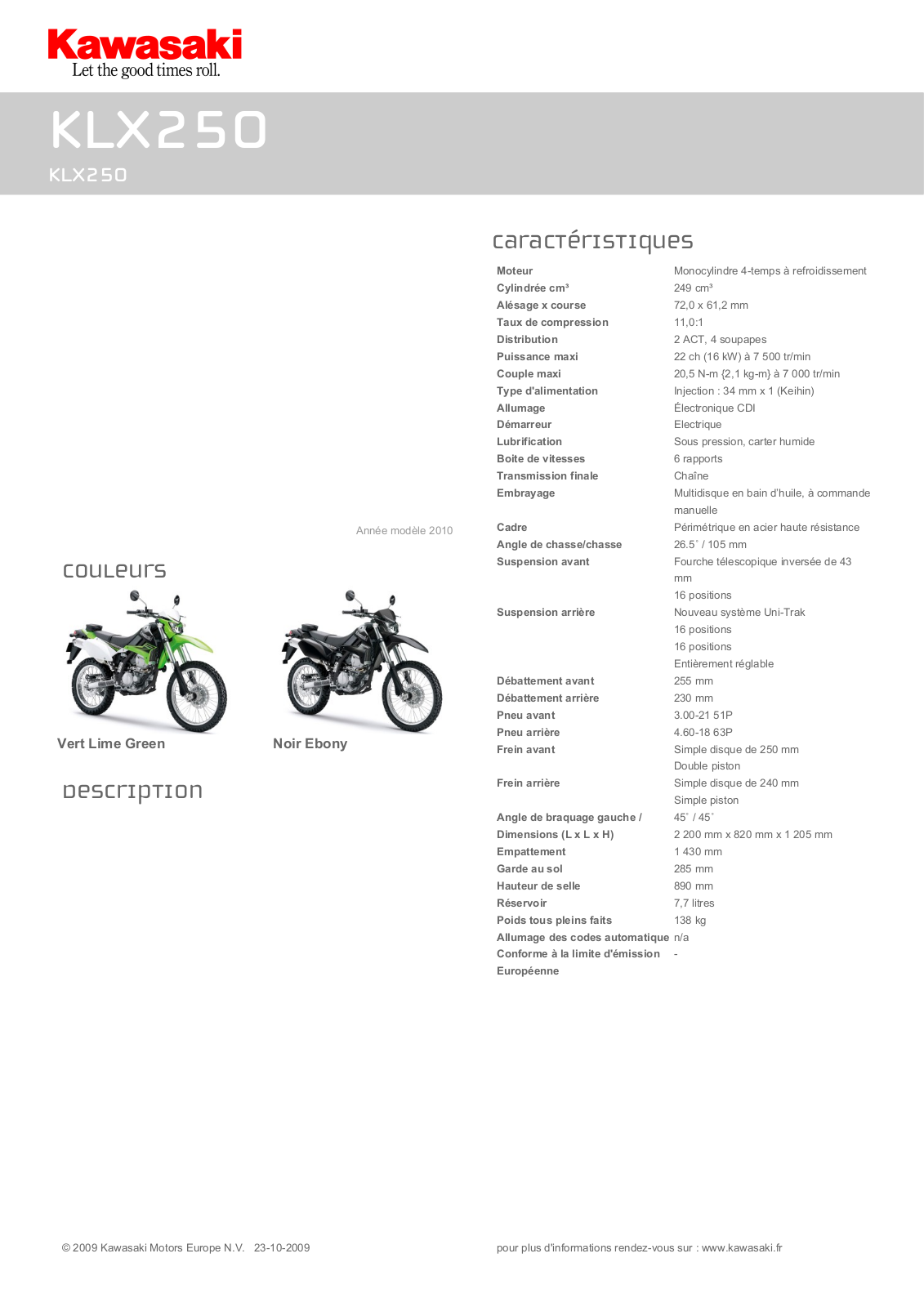 KAWASAKI KLX250 User Manual