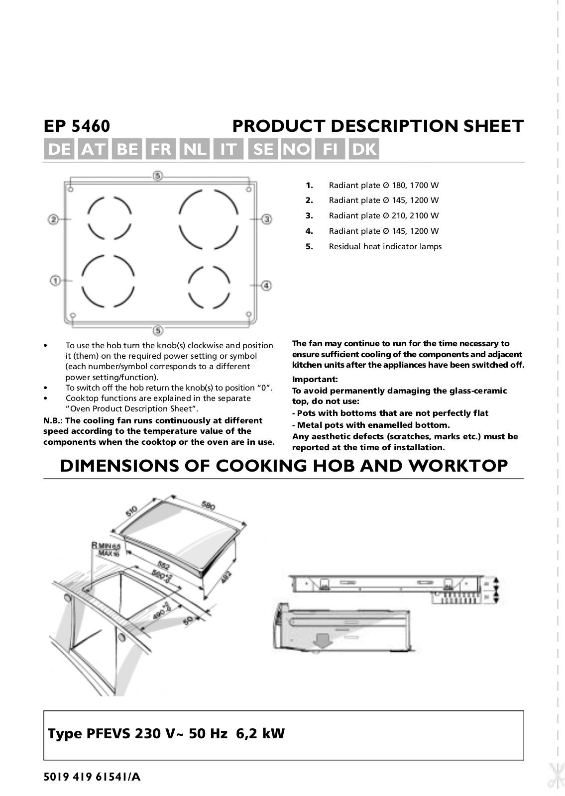 Whirlpool EP 5460 AL PROGRAM CHART