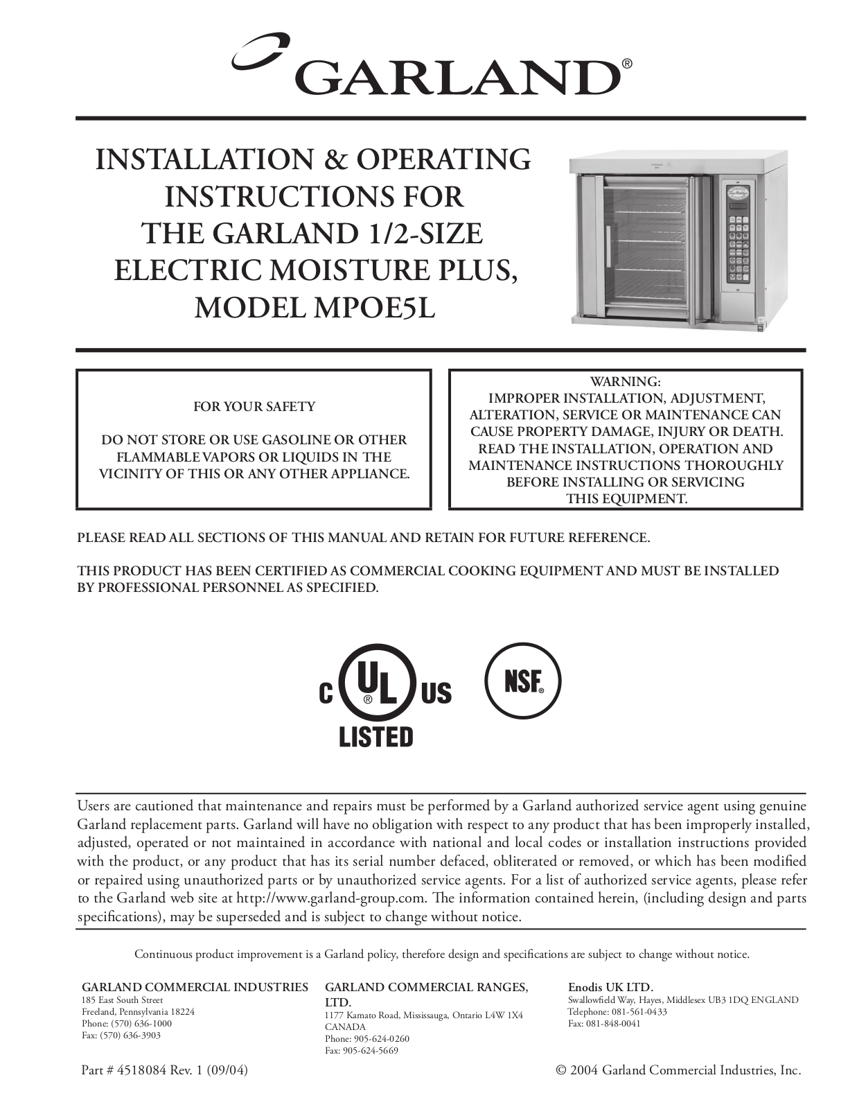 Garland MPOE5L User Manual