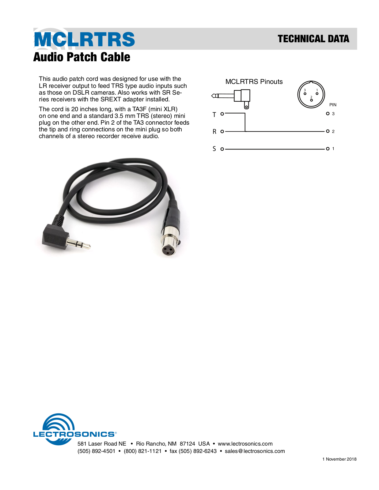 Lectrosonics MCLRTRS Data Sheet