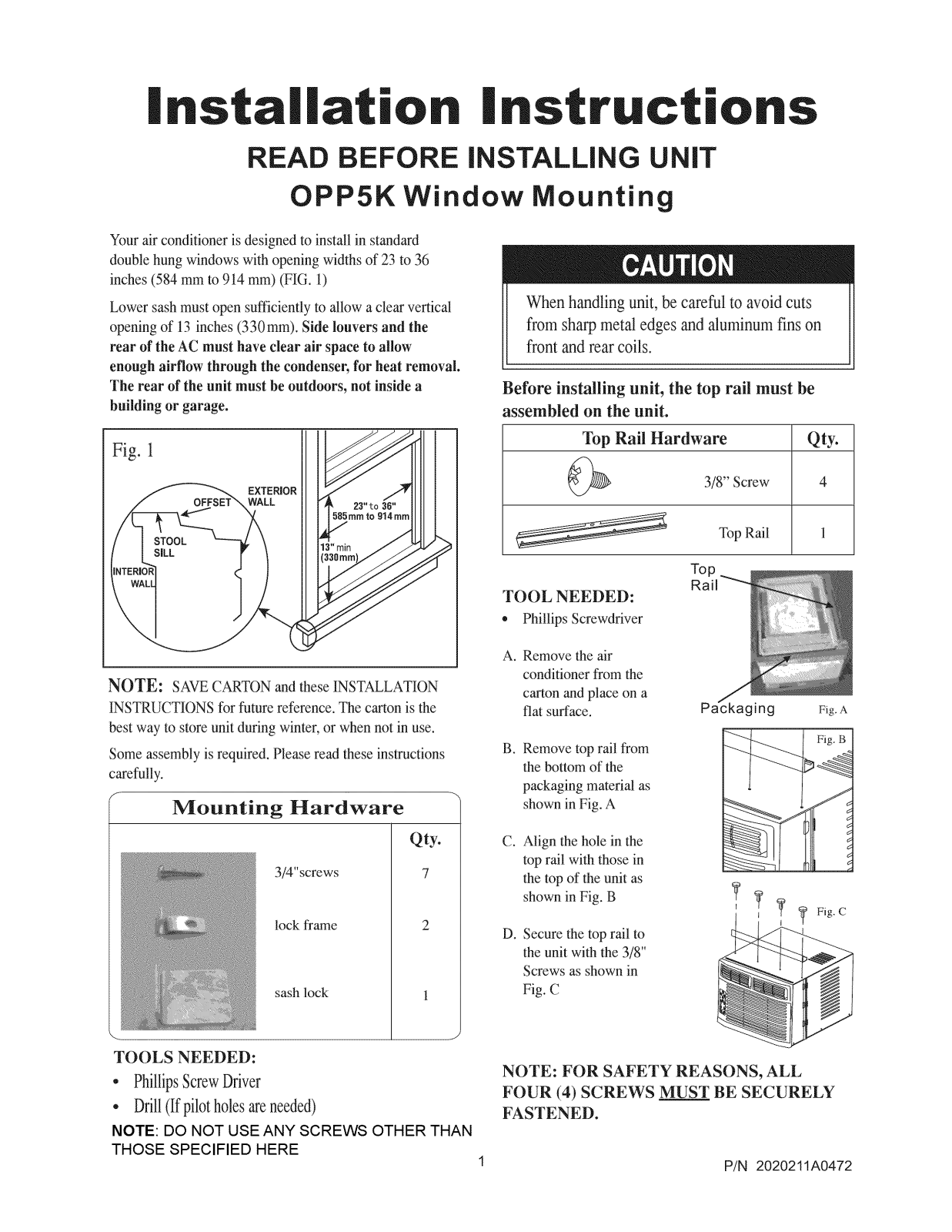 Crosley CAE5MD, CAE5MA, CAE5MB, CAE5MC, FAX052P7AA Installation Guide - ManualMachine.com