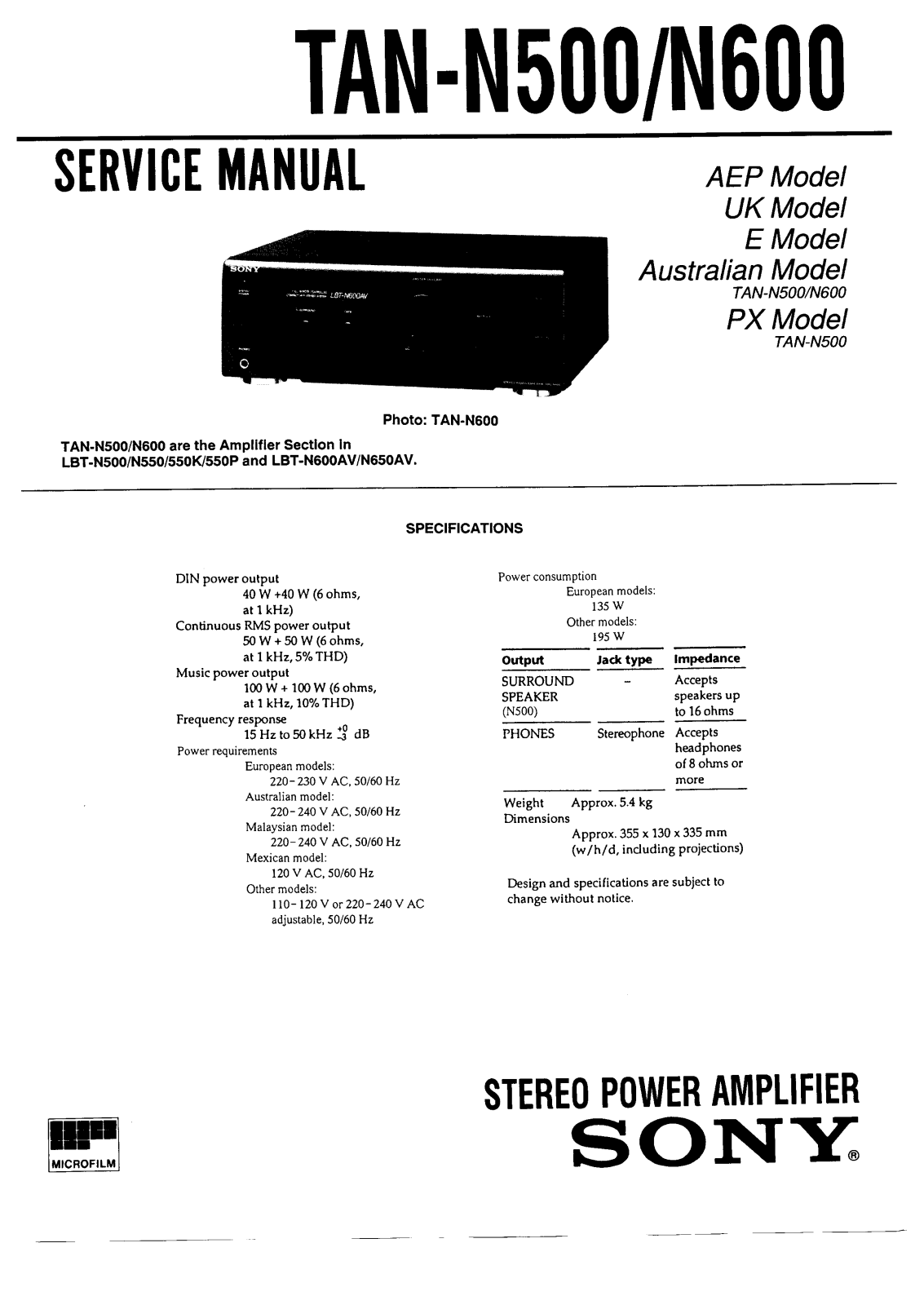 SONY TAN N500 Diagram