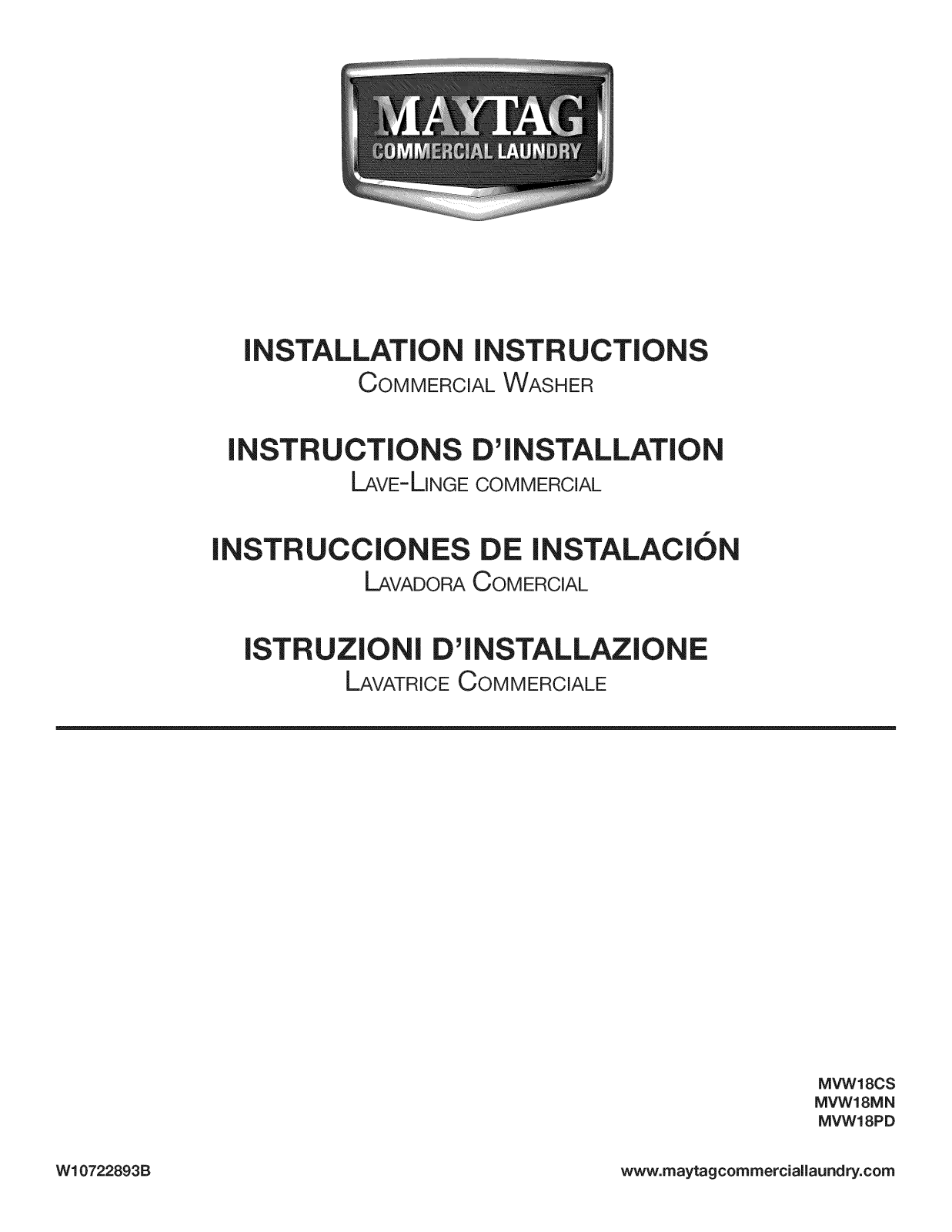 Maytag MVW18MNBGW0, MVW18CSBGW0, MVW18PDBGW0 Installation Guide