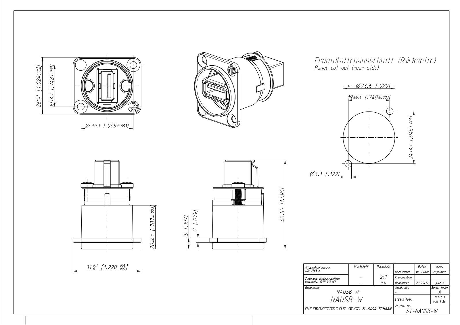 Neutrik NA USB W Drawing manual