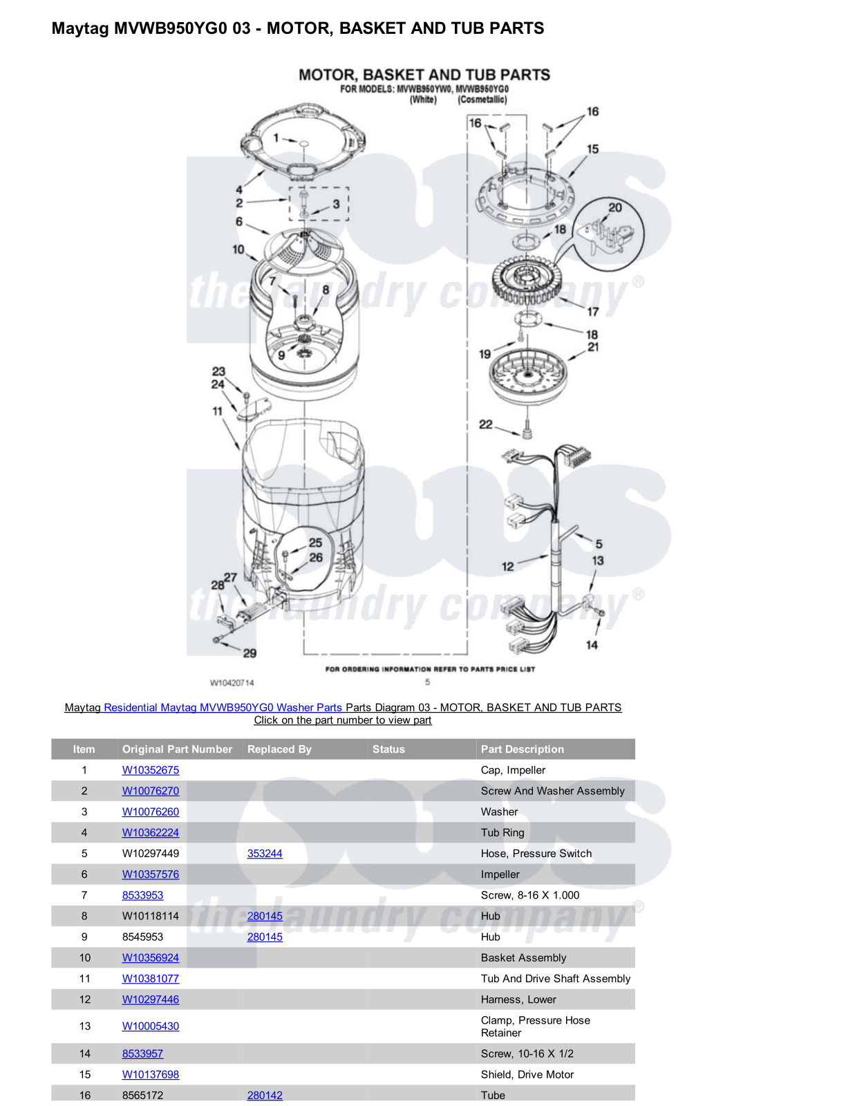 Maytag MVWB950YG0 Parts Diagram