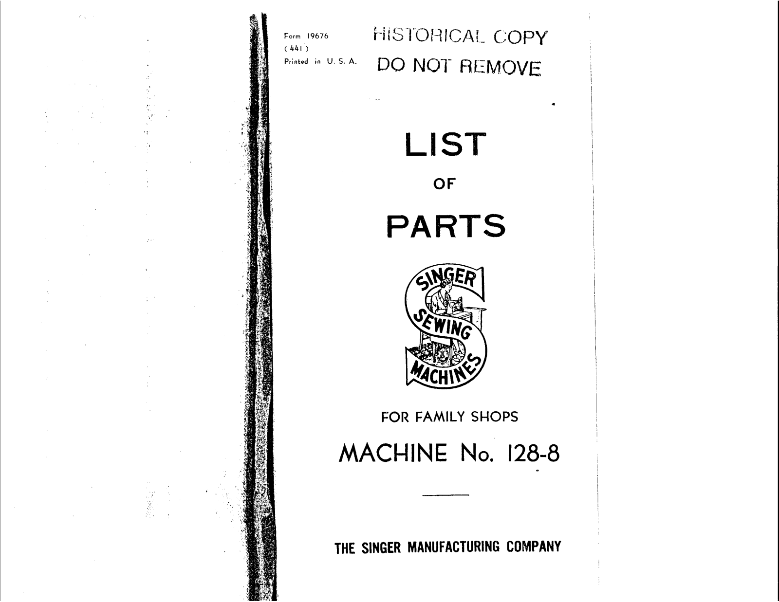 SINGER 128-8 Parts List