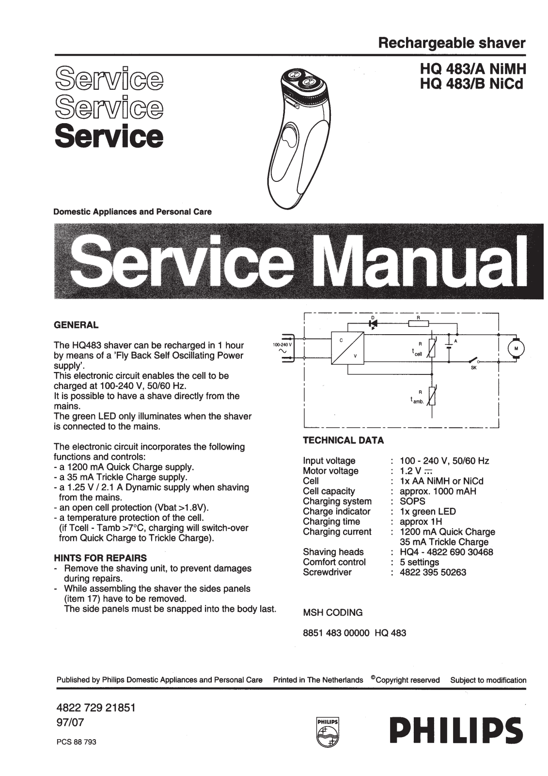 Philips HQ483A Service Manual