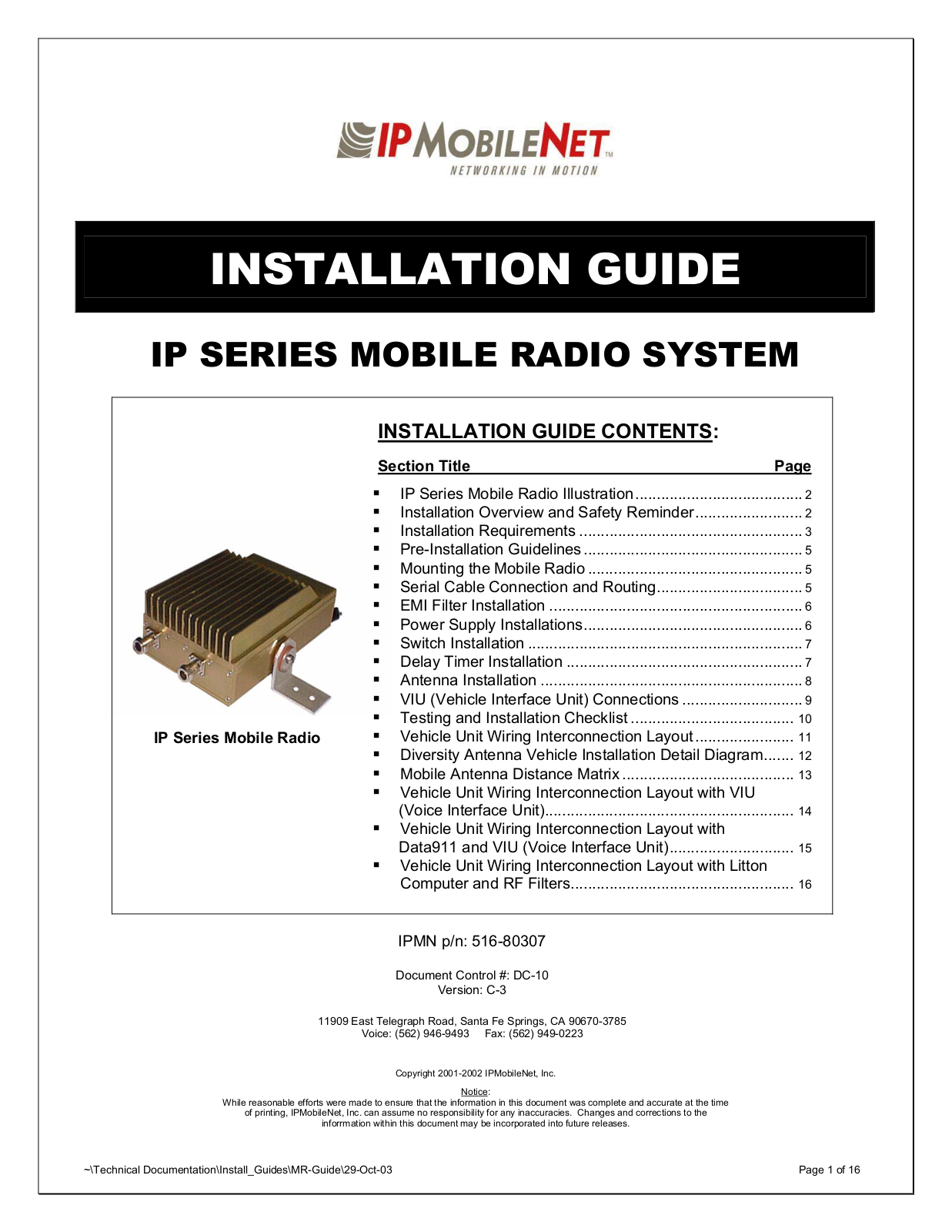 IP Mobilenet IPM800 Users Guide