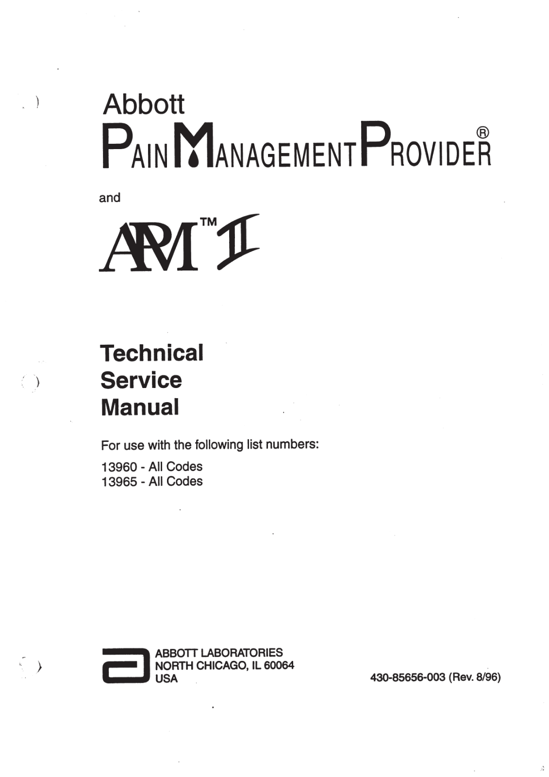 Abbott Pain Management Provider Service manual