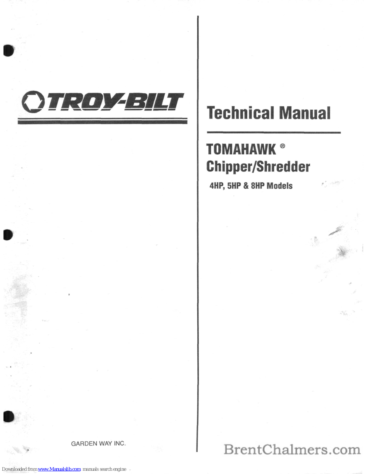 Troy-Bilt TOMAHAWK 15013, TOMAHAWK 15014, TOMAHAWK 15014S, TOMAHAWK 15015, TOMAHAWK 15016 Technical Manual - ManualMachine.com