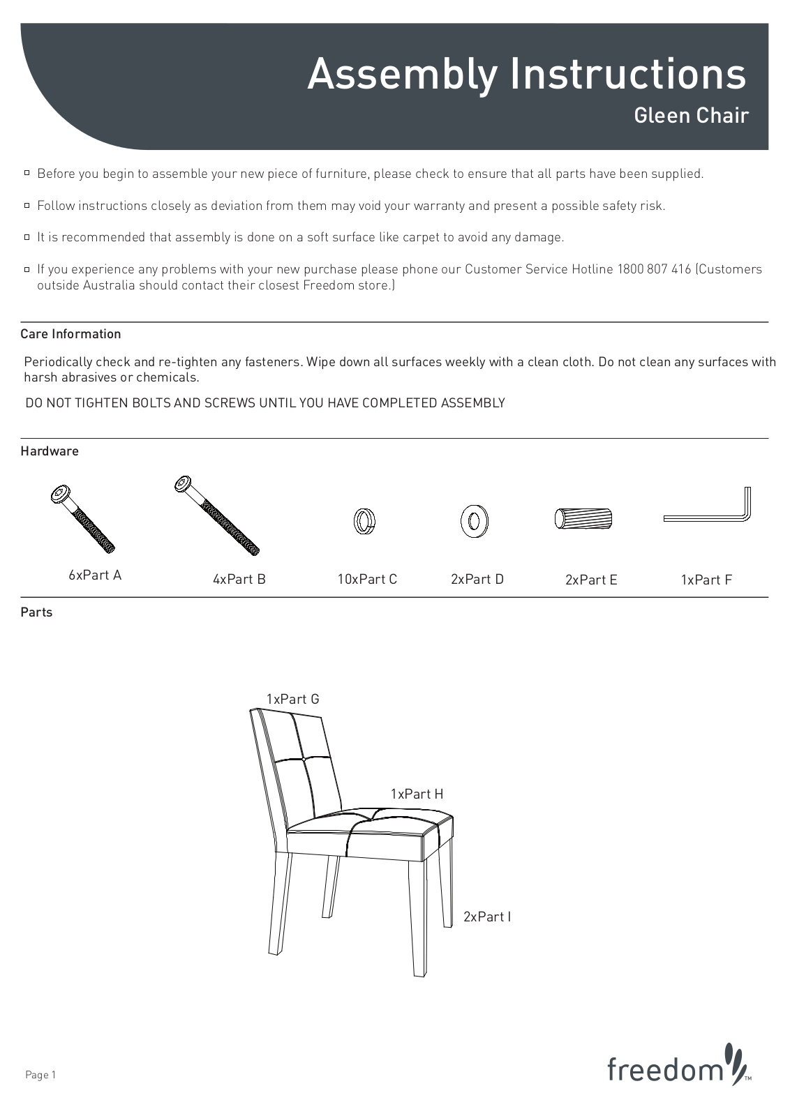 Freedom Gleen Chair Assembly Instruction