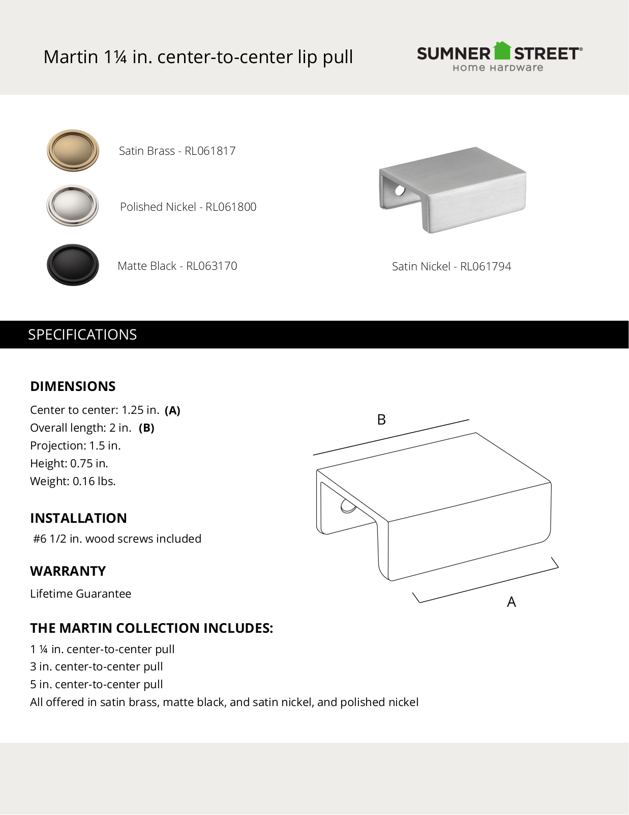 Sumner Street Home Hardware CTHD1186 Specifications - ManualMachine.com