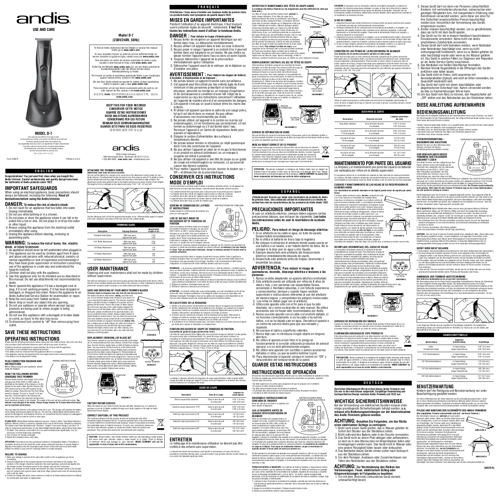 Andis D-7 User Manual