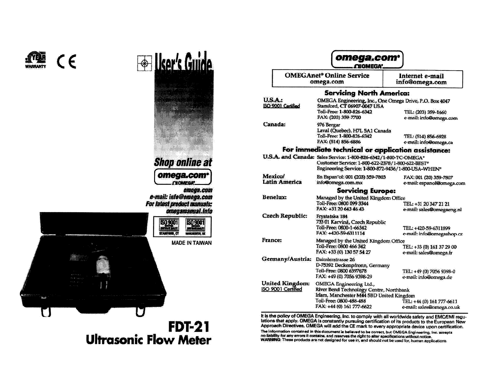 Omega Products FDT-21 Installation  Manual