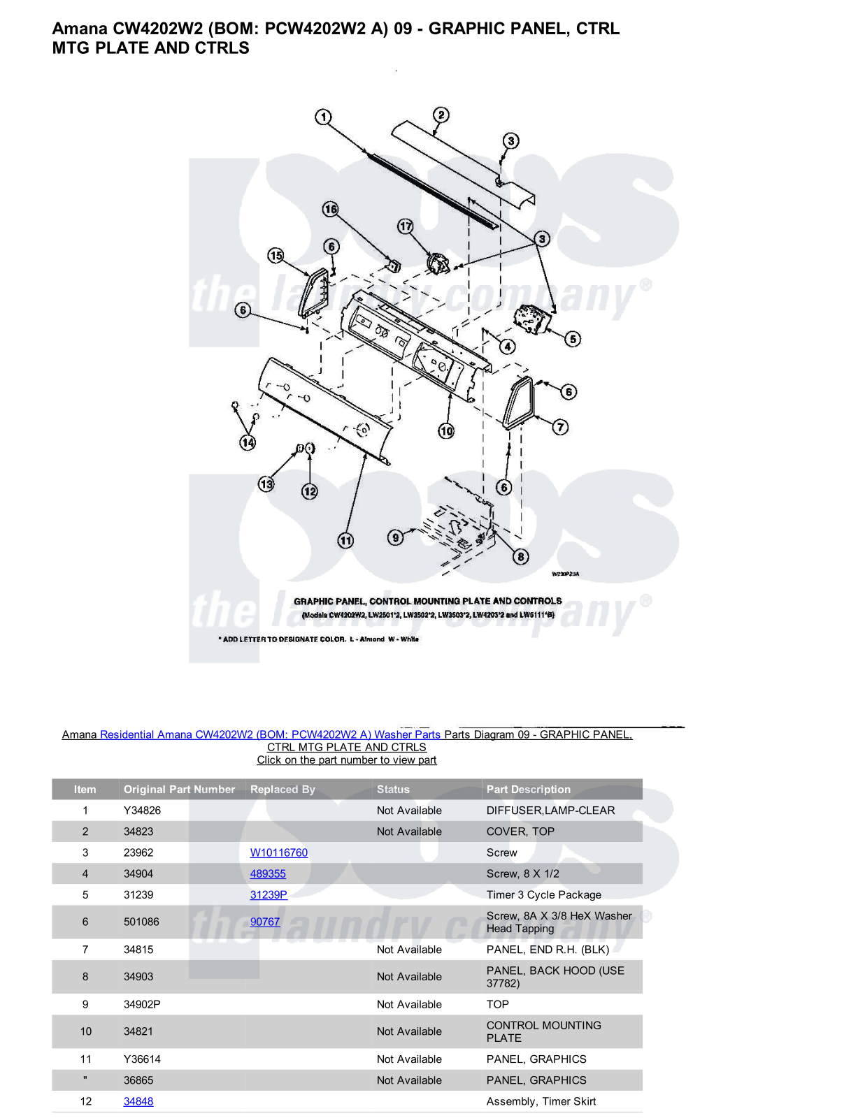 Amana CW4202W2 Parts Diagram