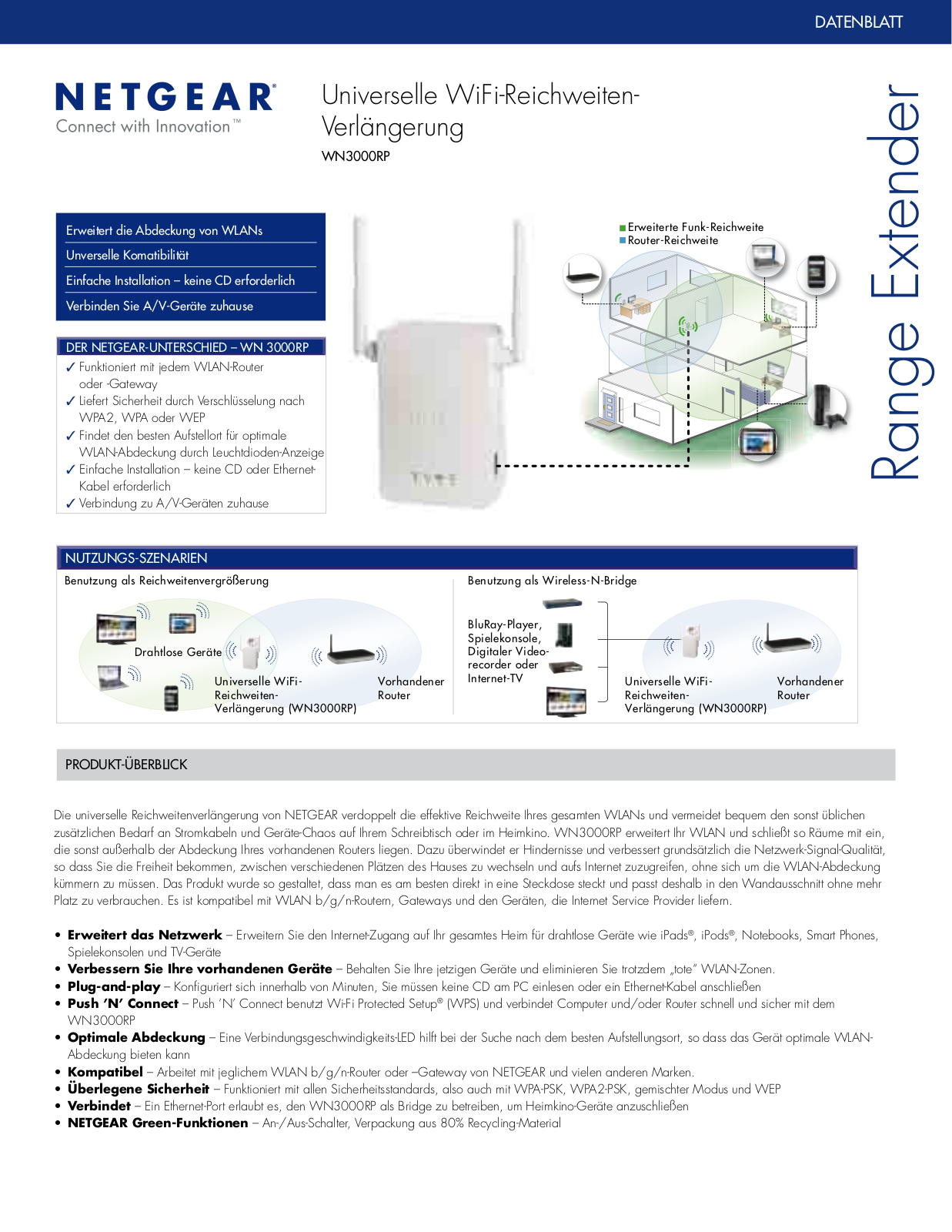 NETGEAR WN3000RP Technical data